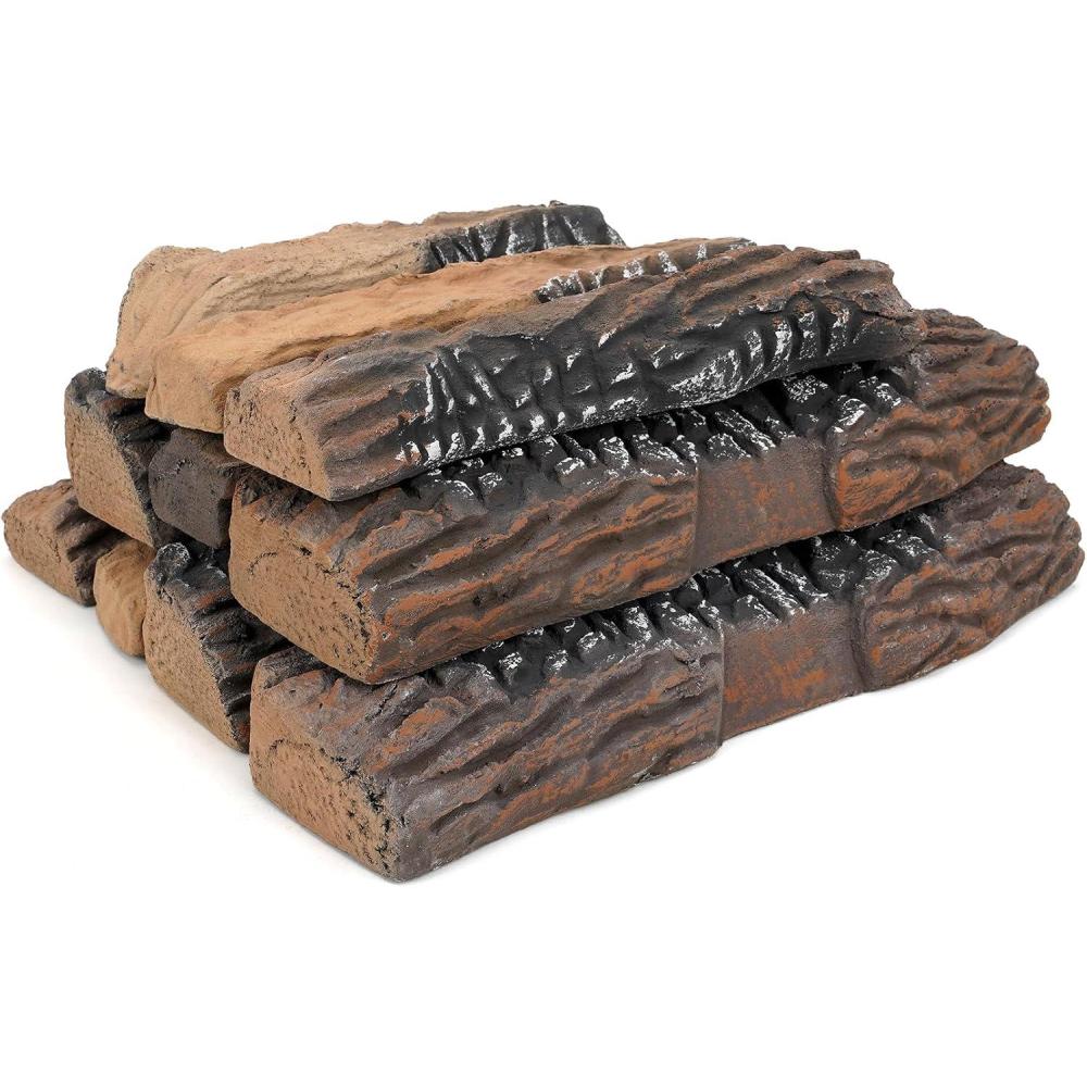 Stanbroil Small Ceramic Gas Logs, 10 Piece Set of Decoration Ceramic Wood Logs for All Types of Ventless, Gel, Ethanol, Electric, Gas Inserts, Propane, Indoor or Outdoor Fireplaces & Fire Pits(Large)