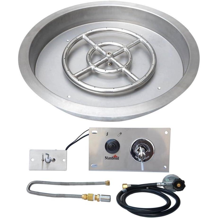 Stanbroil 19 Inch Drop-in Round Fire Pit Kit with Spark Ignition Kit, Propane Gas Version, 304 Stainless Steel(25″ Round)