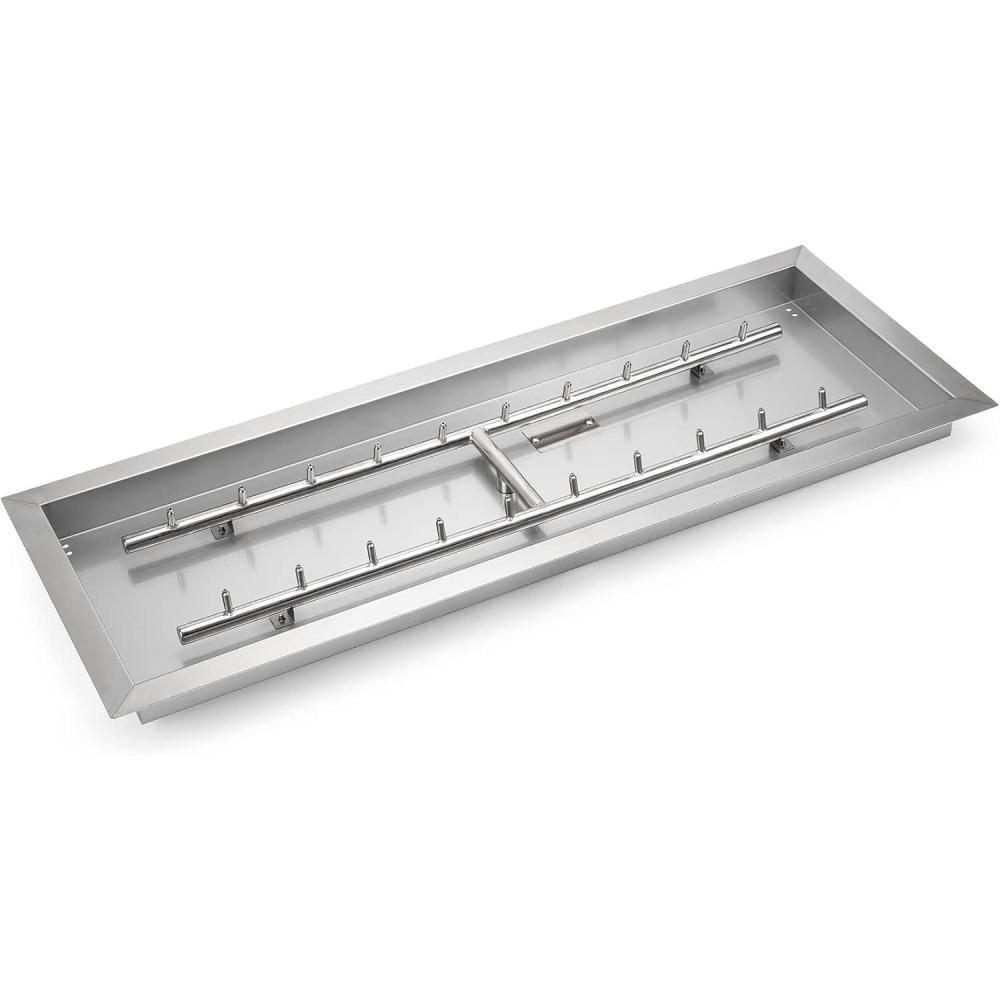 Stanbroil 24″ x 8″ Upgrade Rectangle Fire Pit Jet Burner Pan, 304 Stainless Steel Natural & Propane Gas Firepit for Outside, High Flame, 90k BTU Max(Rect 36 by 12-Inch)