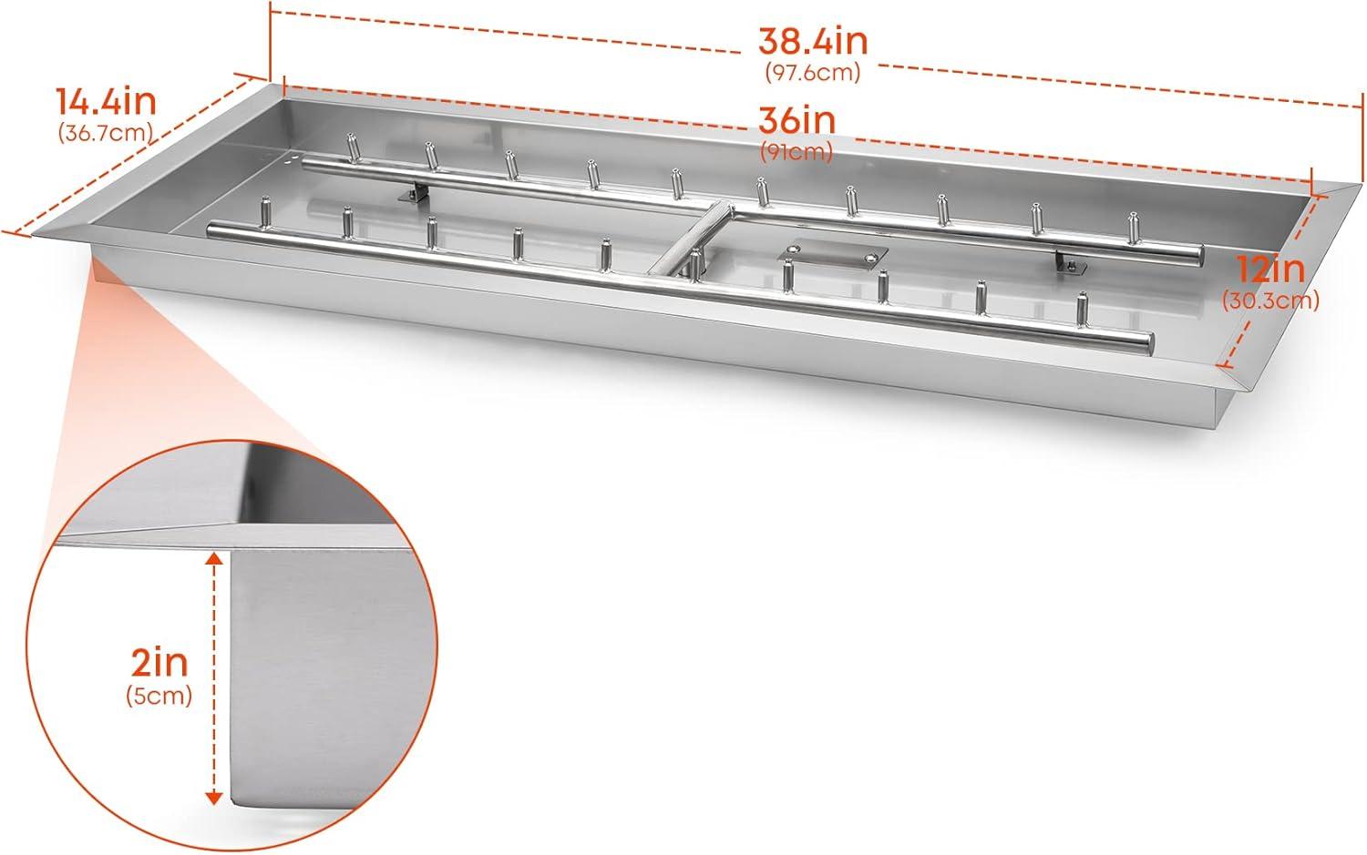 Stanbroil 24″ x 8″ Upgrade Rectangle Fire Pit Jet Burner Pan, 304 Stainless Steel Natural & Propane Gas Firepit for Outside, High Flame, 90k BTU Max(Rect 36 by 12-Inch)