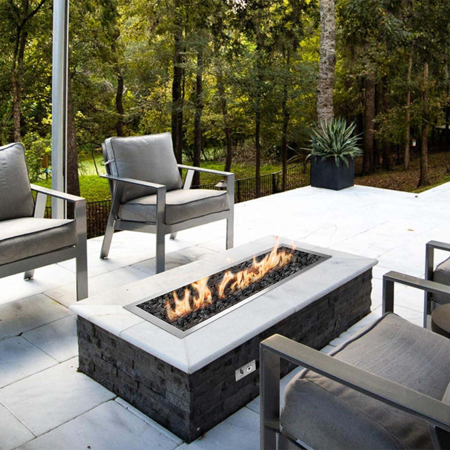 Stanbroil 30 x 6 Inch Linear Natural Gas Fire Pit Burner Kits with Spark Ignition, 304 Stainless Steel Firepit Replacement for Outside Fire Table Backyard, 54,000 BTU’S Max(36 by 6-Inch)