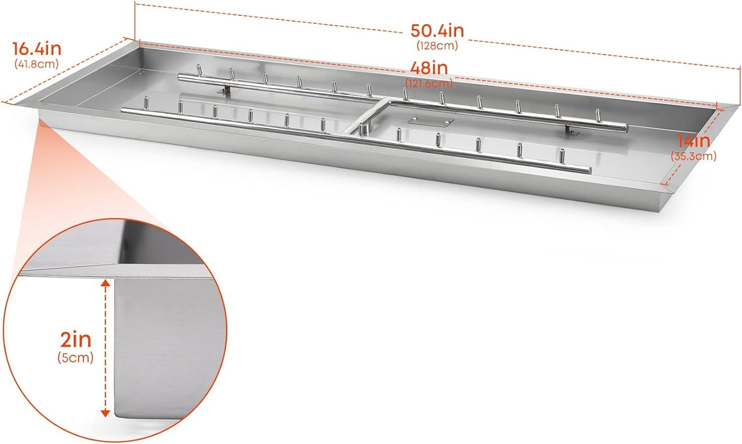 Stanbroil 24″ x 8″ Upgrade Rectangle Fire Pit Jet Burner Pan, 304 Stainless Steel Natural & Propane Gas Firepit for Outside, High Flame, 90k BTU Max(Rect 48 by 14-Inch)