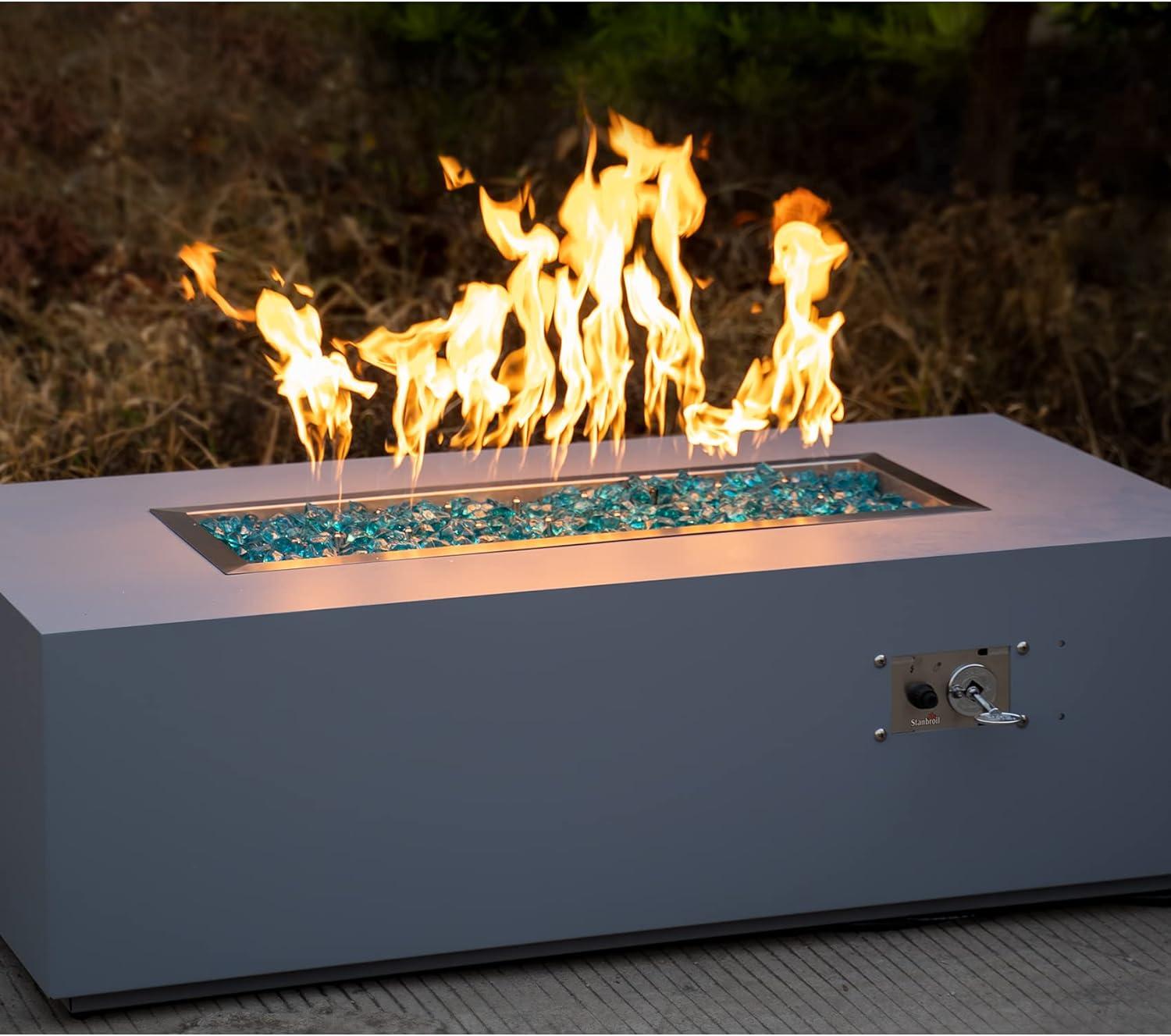 Stanbroil 24″ x 8″ Upgrade Rectangle Fire Pit Jet Burner Pan, 304 Stainless Steel Natural & Propane Gas Firepit for Outside, High Flame, 90k BTU Max(Rect 48 by 14-Inch)