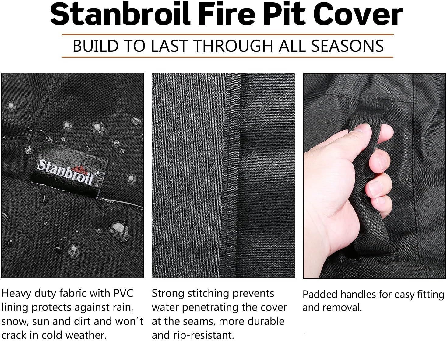 Stanbroil 60 Inch Round Fire Pit Cover, Full Coverage Fire Pit Table Cover, Patio Furniture Cover with Durable and Water Resistant Fabric, Black(60″)