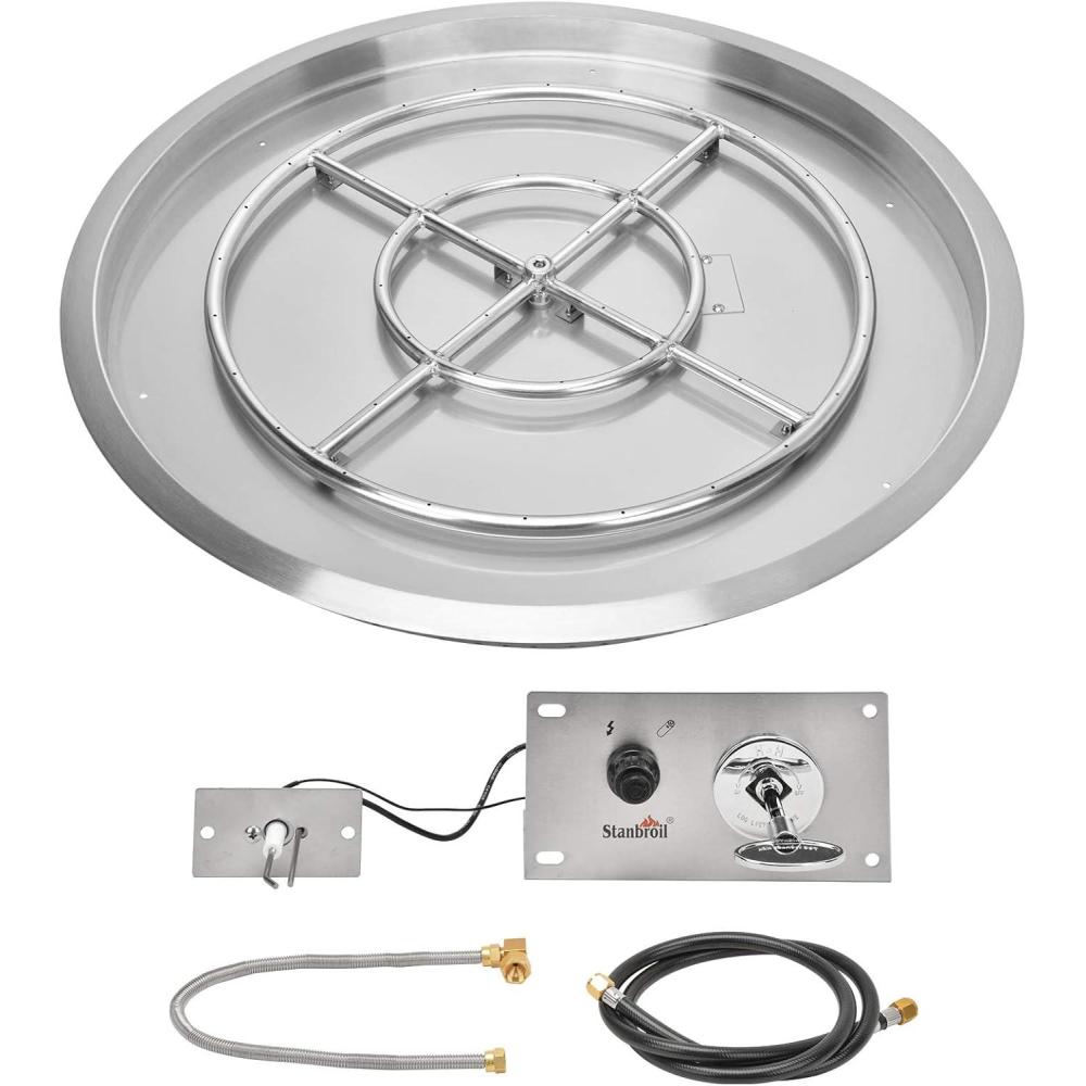 Stanbroil 25 Inch Drop-in Round Natural Gas Fire Pit Kit with Spark Ignition,304 Stainless Steel Fire Pit Burner for Outdoor DIY Firepit – Natural Gas Version(31″ Round)
