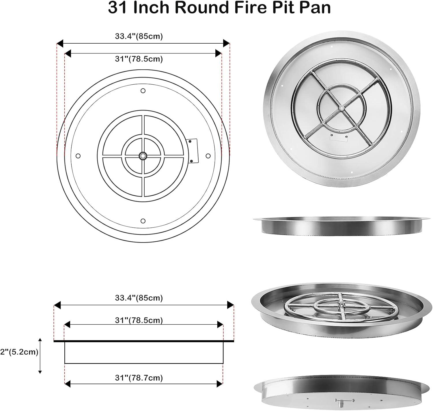 Stanbroil 25 Inch Drop-in Round Natural Gas Fire Pit Kit with Spark Ignition,304 Stainless Steel Fire Pit Burner for Outdoor DIY Firepit – Natural Gas Version(31″ Round)