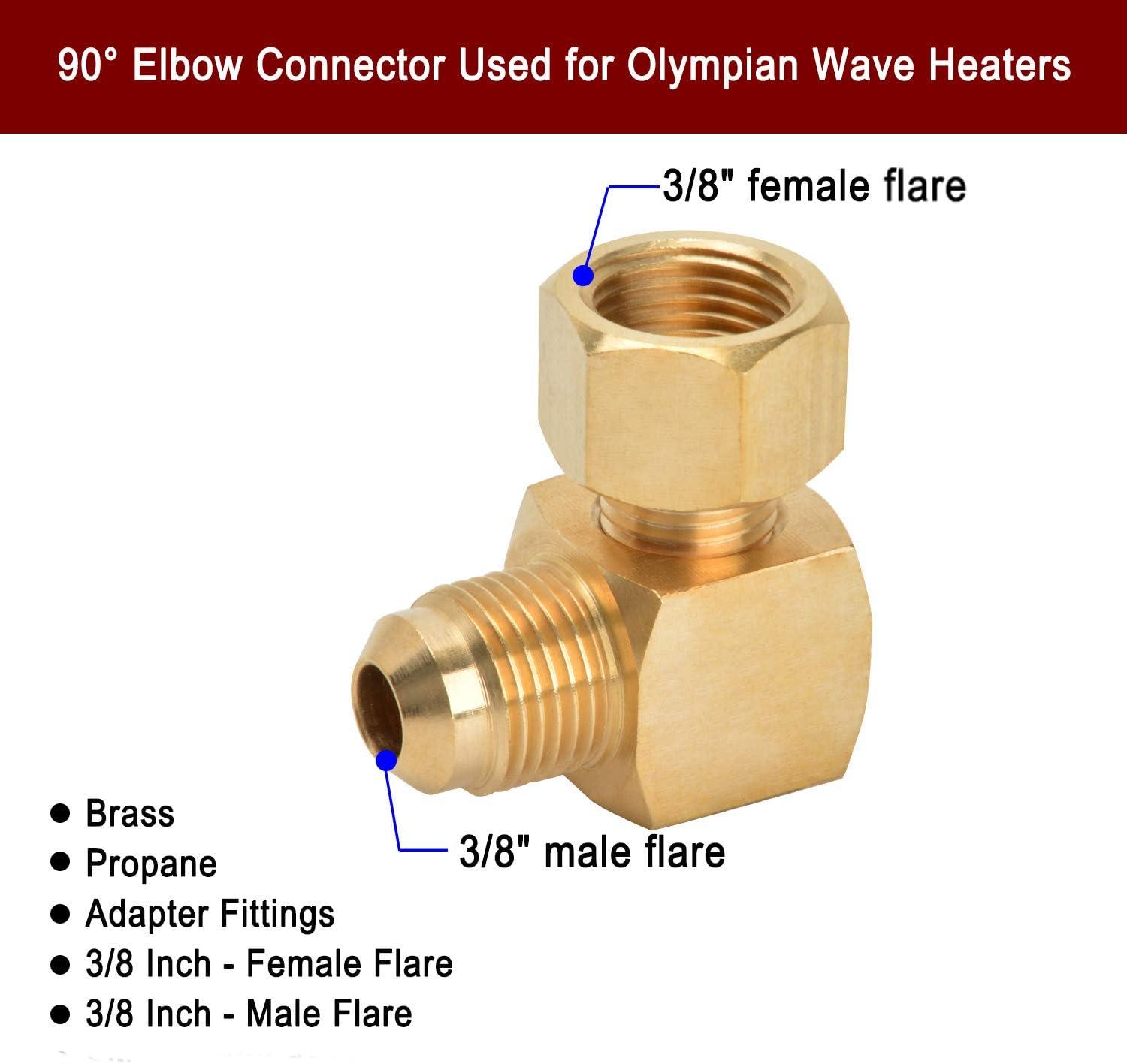 Stanbroil 90° Elbow Connector Replacement for Olympian Low Pressure Gas Fired Heaters – 3/8″ Female Flare x 3/8″ Male Flare