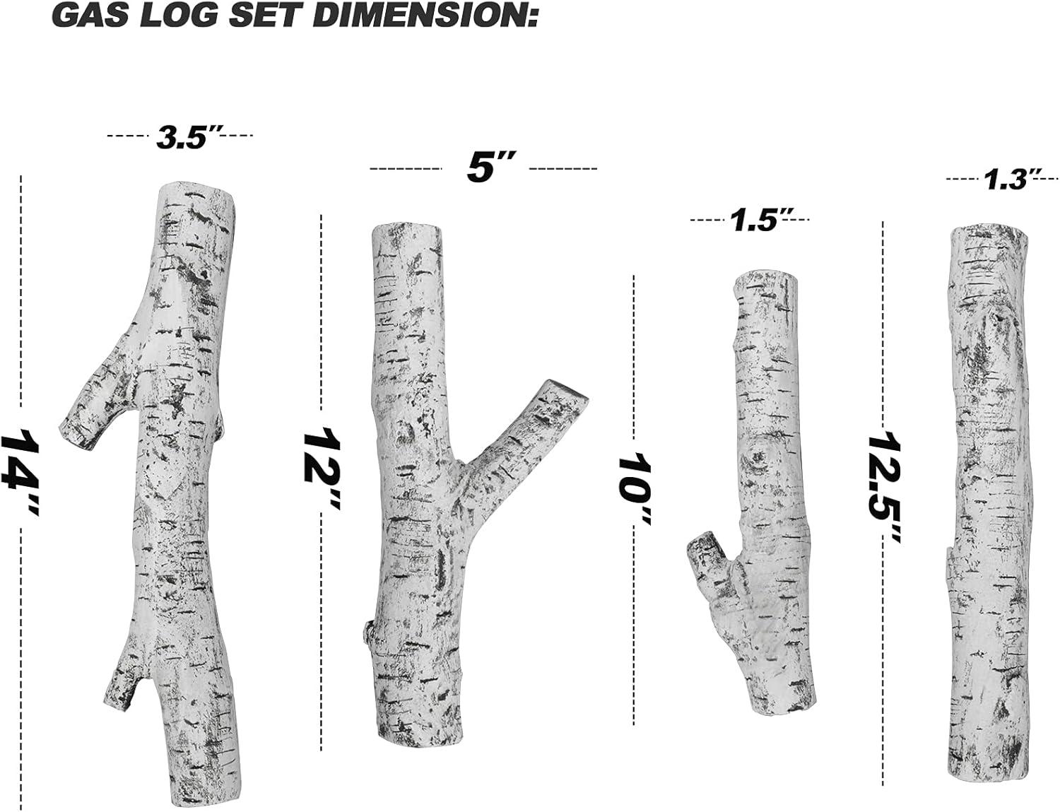 Stanbroil 4 Piece Set of Ceramic White Birch Wood Gas Log for All Types of Ventless, Gel, Ethanol, Electric,Gas Inserts, Propane, Indoor or Outdoor Fireplaces & Fire Pits