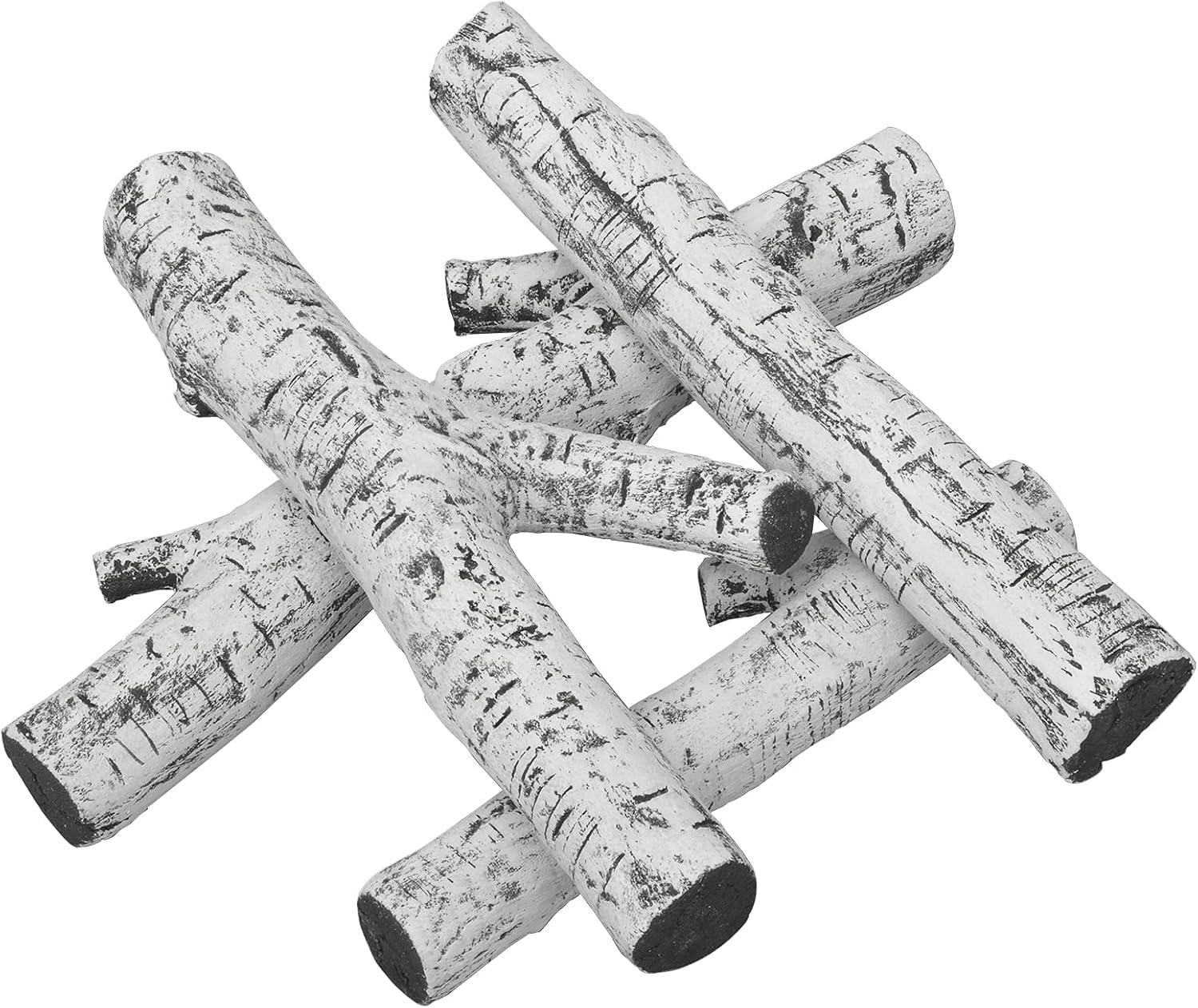Stanbroil 4 Piece Set of Ceramic White Birch Wood Gas Log for All Types of Ventless, Gel, Ethanol, Electric,Gas Inserts, Propane, Indoor or Outdoor Fireplaces & Fire Pits