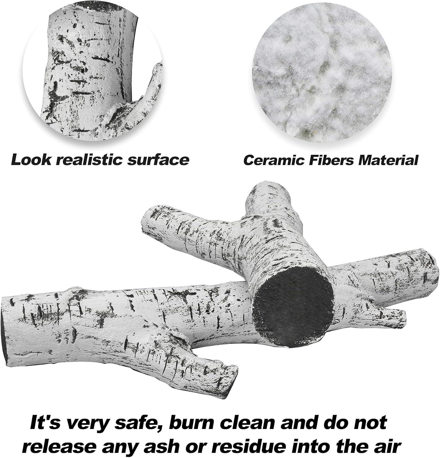 Stanbroil 4 Piece Set of Ceramic White Birch Wood Gas Log for All Types of Ventless, Gel, Ethanol, Electric,Gas Inserts, Propane, Indoor or Outdoor Fireplaces & Fire Pits