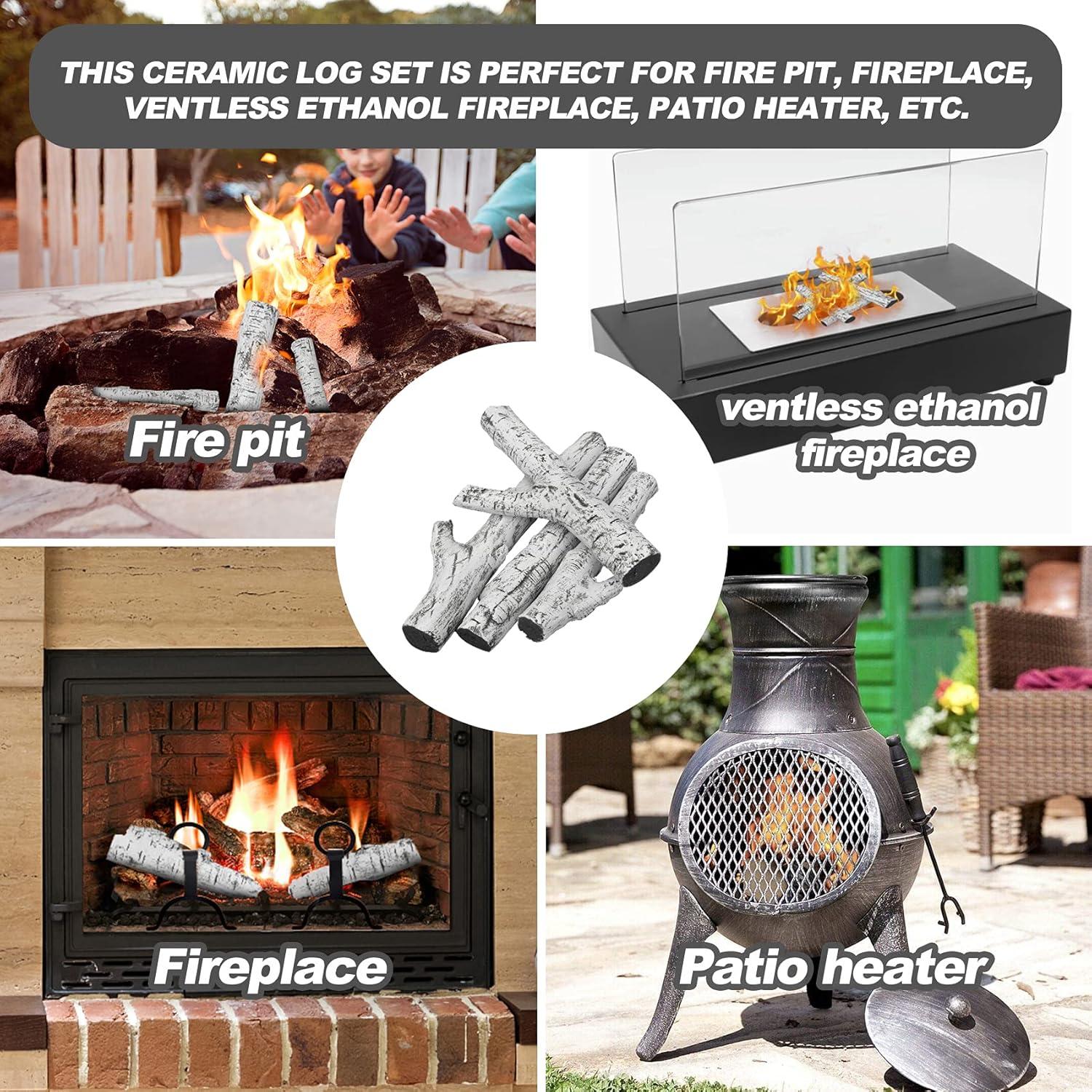 Stanbroil 4 Piece Set of Ceramic White Birch Wood Gas Log for All Types of Ventless, Gel, Ethanol, Electric,Gas Inserts, Propane, Indoor or Outdoor Fireplaces & Fire Pits