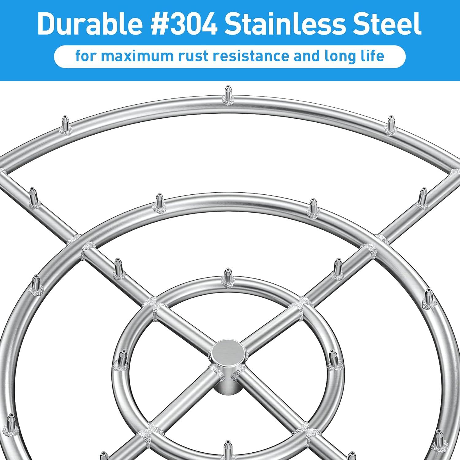 Stanbroil 24″ High Flame Round Jet Burner Ring for Natural or Propane Gas Fire Pit, 304 Series Stainless Steel, Double Ring(30 Inch)