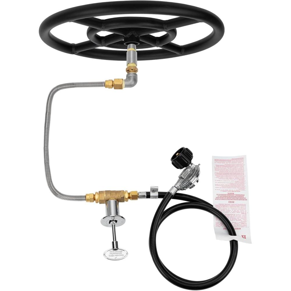 Stanbroil LP Propane Gas Fire Pit Burner Ring Installation Kit, Black Steel, 12-inch