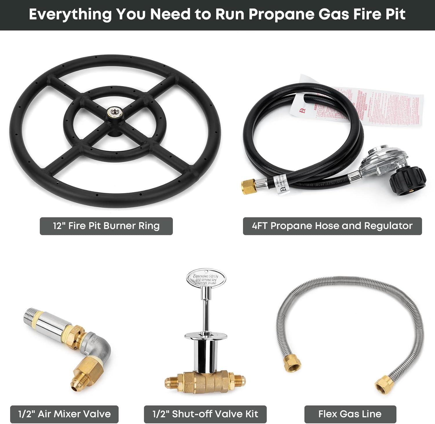 Stanbroil LP Propane Gas Fire Pit Burner Ring Installation Kit, Black Steel, 12-inch