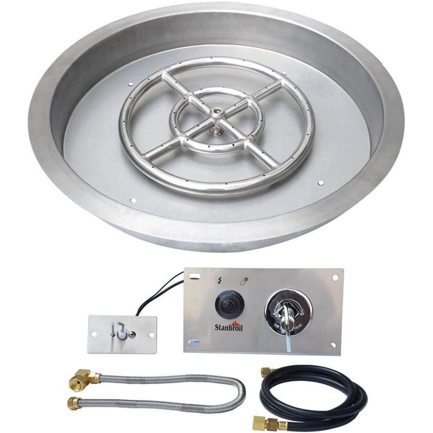 Stanbroil 25 Inch Drop-in Round Natural Gas Fire Pit Kit with Spark Ignition,304 Stainless Steel Fire Pit Burner for Outdoor DIY Firepit – Natural Gas Version(25″ Round)