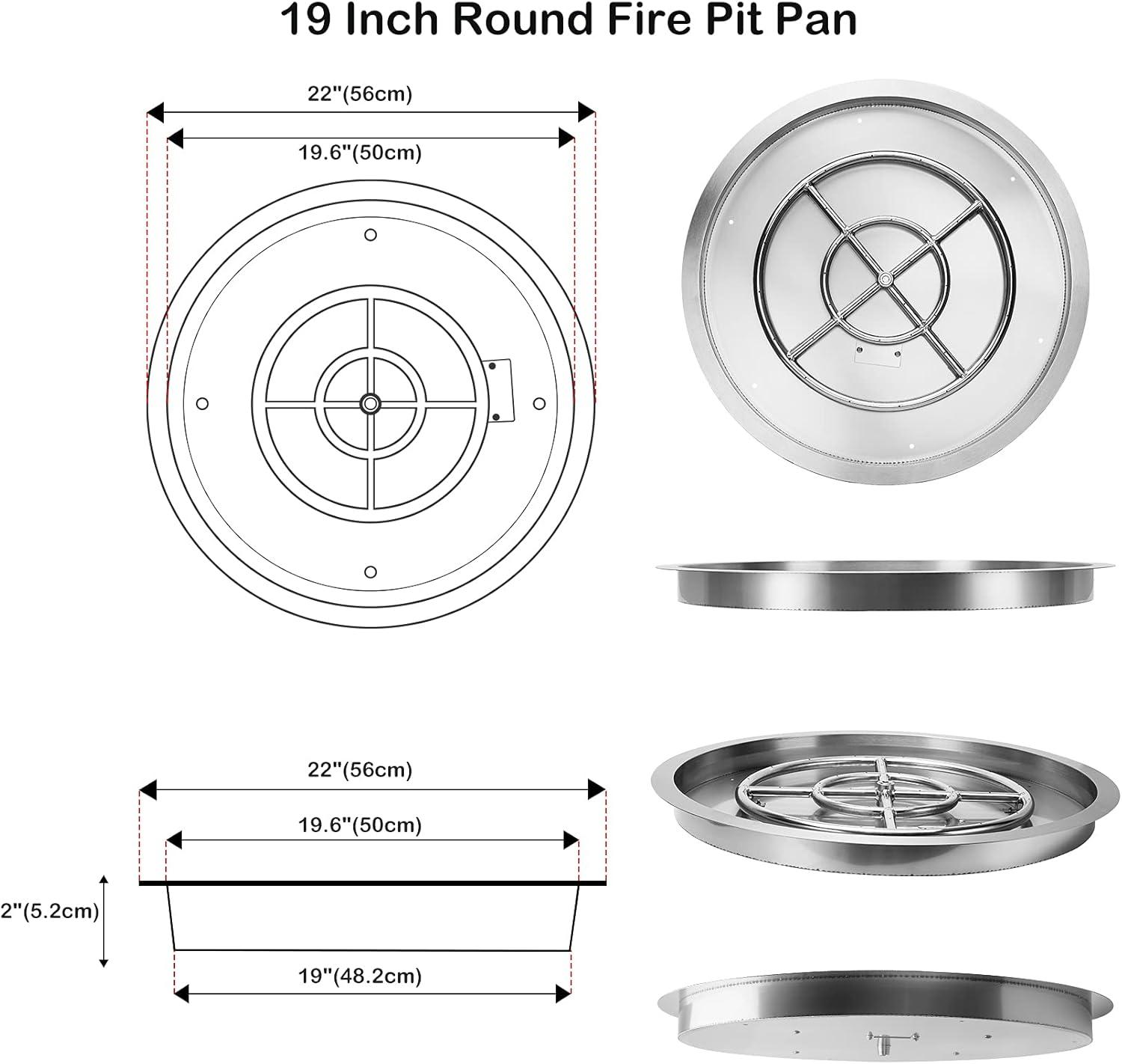 Stanbroil 25 Inch Drop-in Fire Pit Pan, Gas Fire Pit Burner Inserted for Propane & Natural Gas, BTU 147,000 Max(Round Drop-in Pan Burner)