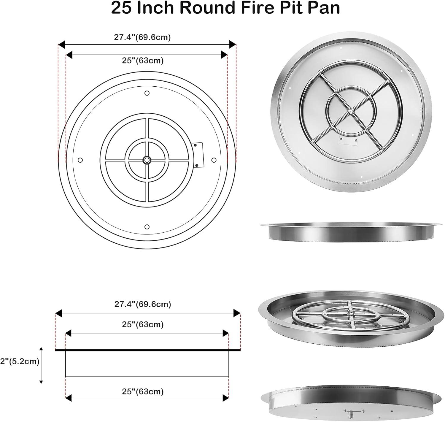 Stanbroil 25 Inch Drop-in Fire Pit Pan, Gas Fire Pit Burner Inserted for Propane & Natural Gas, BTU 147,000 Max(Round Drop-in Pan Burner)