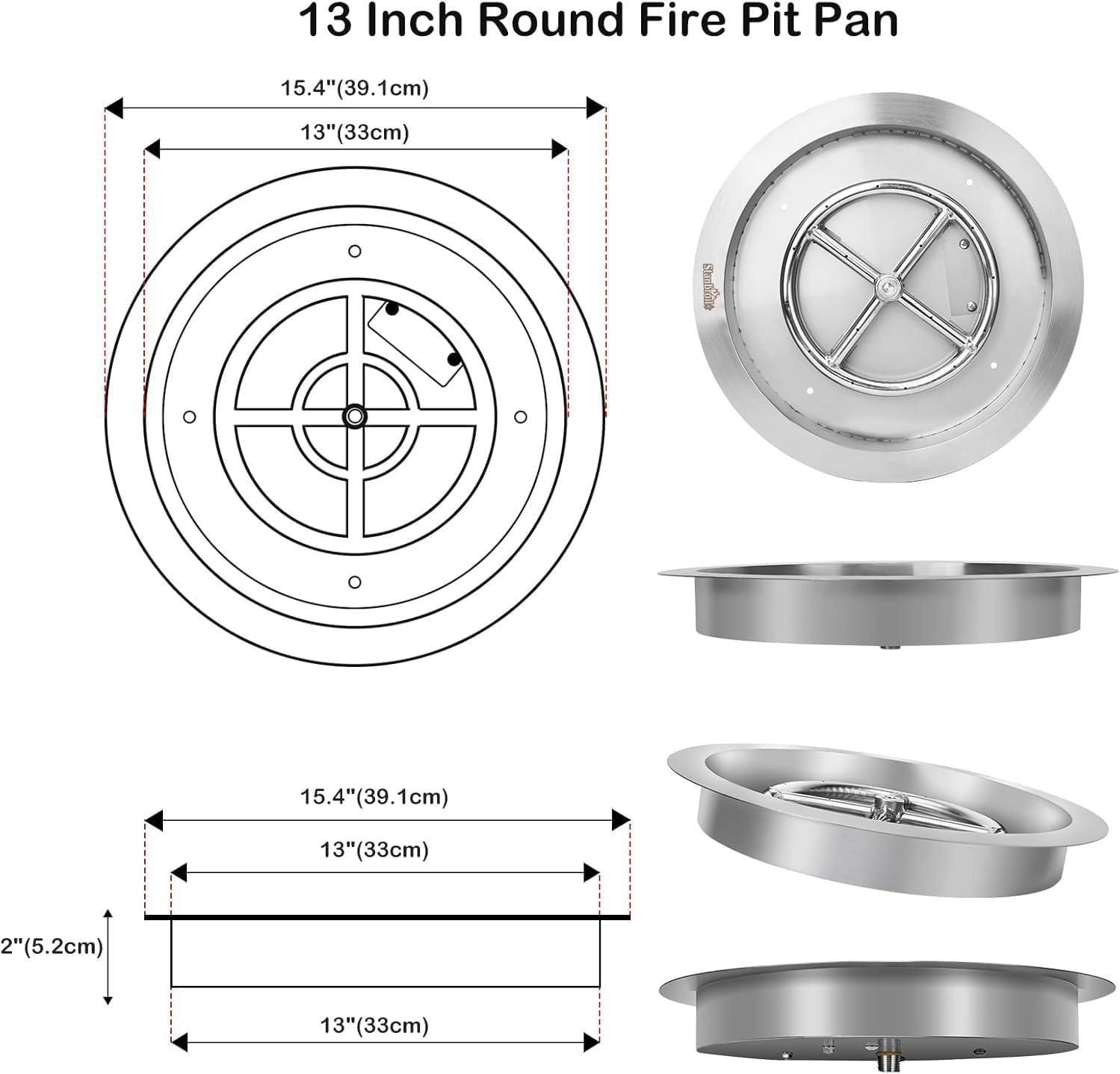 Stanbroil 25 Inch Drop-in Fire Pit Pan, Gas Fire Pit Burner Inserted for Propane & Natural Gas, BTU 147,000 Max(Round Drop-in Pan Burner)