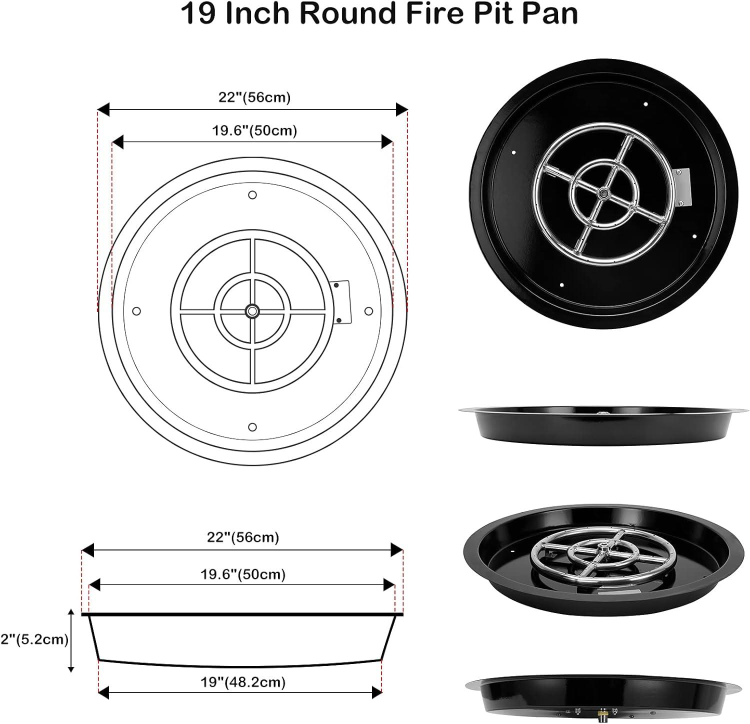 Stanbroil 25 Inch Drop-in Fire Pit Pan, Gas Fire Pit Burner Inserted for Propane & Natural Gas, BTU 147,000 Max(Round Drop-in Pan Burner)