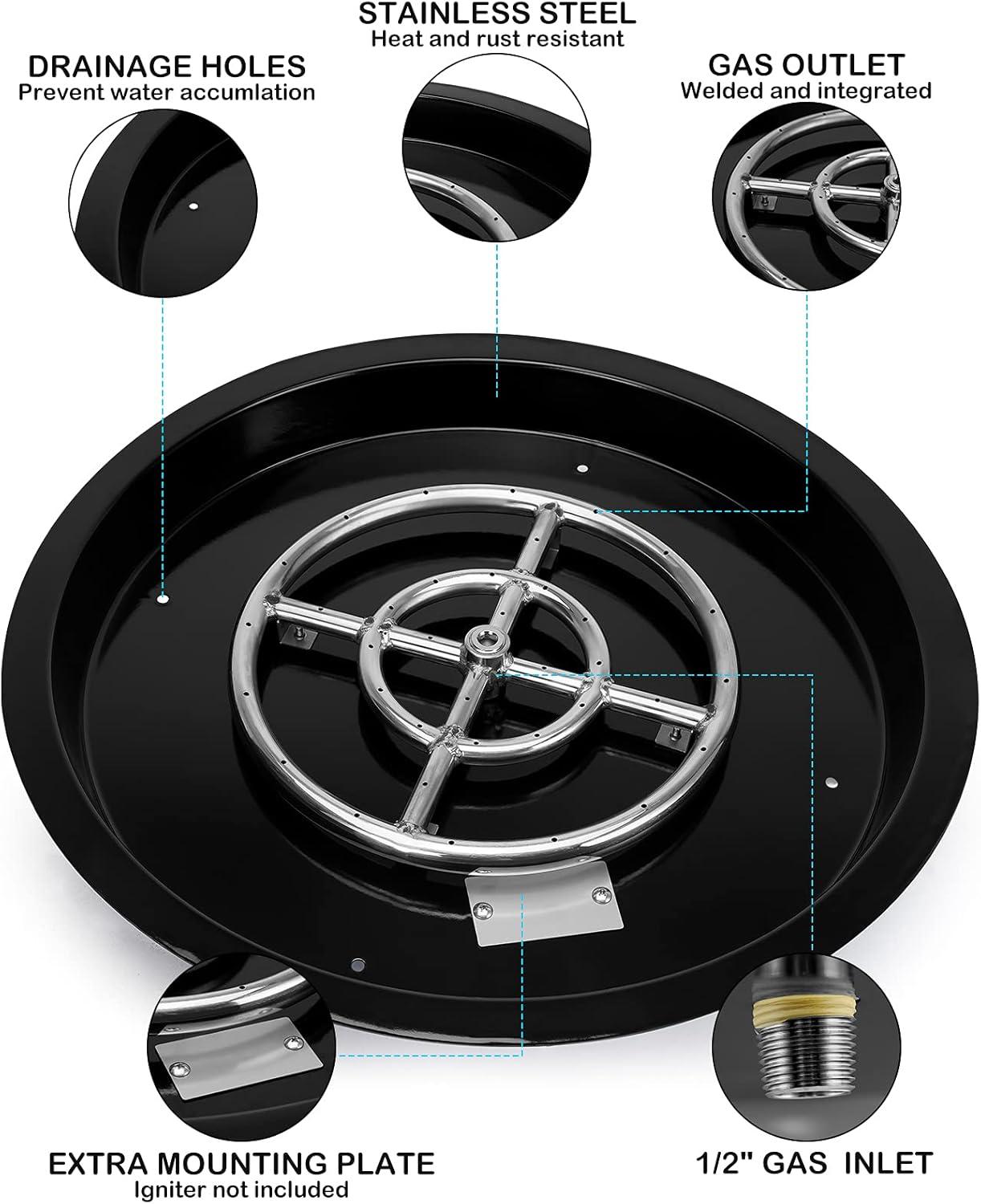 Stanbroil 25 Inch Drop-in Fire Pit Pan, Gas Fire Pit Burner Inserted for Propane & Natural Gas, BTU 147,000 Max(Round Drop-in Pan Burner)