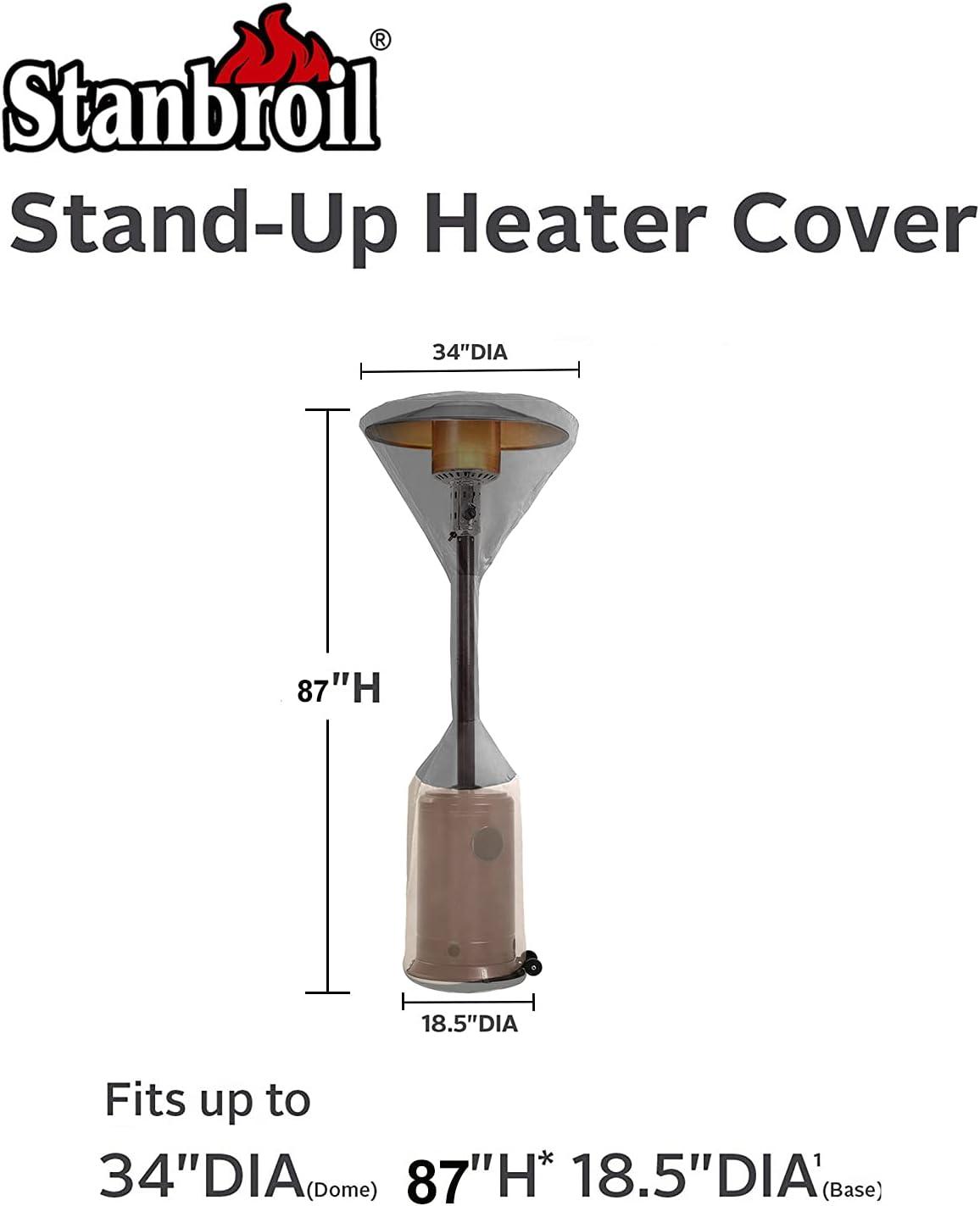 Stanbroil Standup Patio Heater Cover , 600D Heavy Duty Waterproof Heat Lamp Cover with Zipper- 34″ x 18.5″ x 87″, Black/Camel