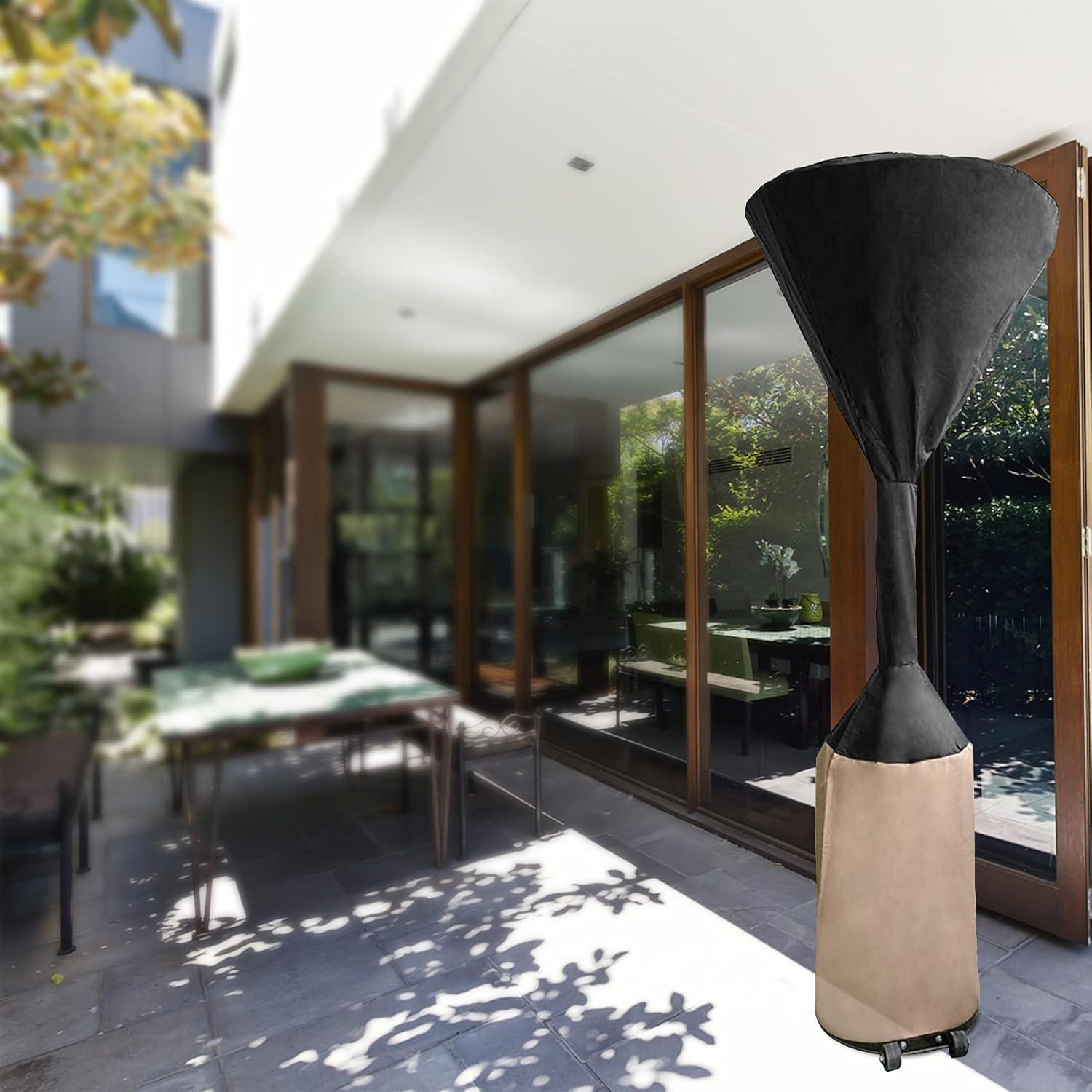 Stanbroil Standup Patio Heater Cover , 600D Heavy Duty Waterproof Heat Lamp Cover with Zipper- 34″ x 18.5″ x 87″, Black/Camel