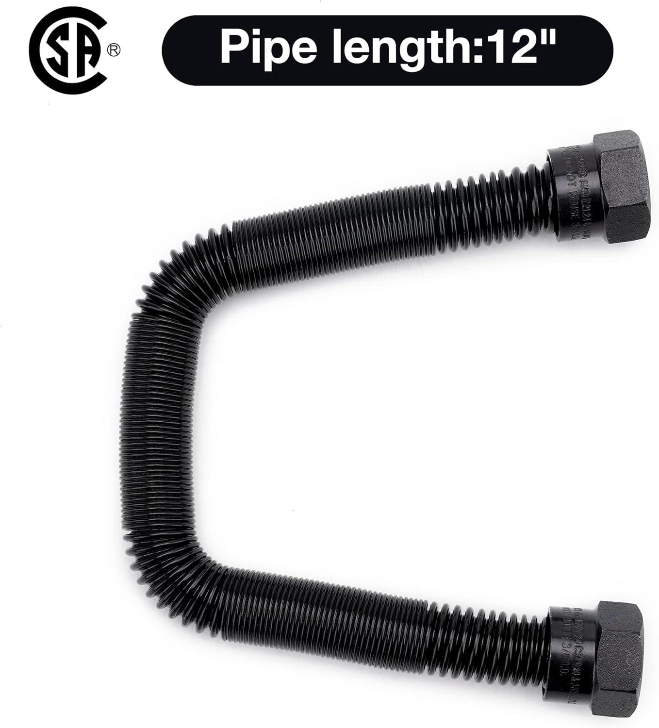 Stanbroil 1/2″ OD x 3/8″ ID 12″ Non-Whistle Flexible Flex Gas Line Connector Kit for NG or LP Fire Pit and Fireplace(3/8″ X 12″ (Pack of 2))