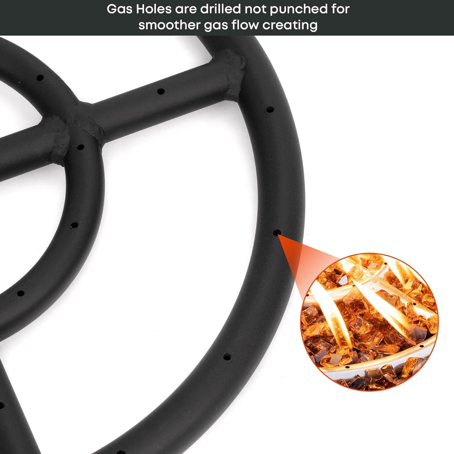 Stanbroil 12 Inch Round Fire Pit Burner Ring for Natural Gas & Propane – Black Steel for Indoor & Outdoor Fireplace, BTU 92,000 Max(Round 18″)