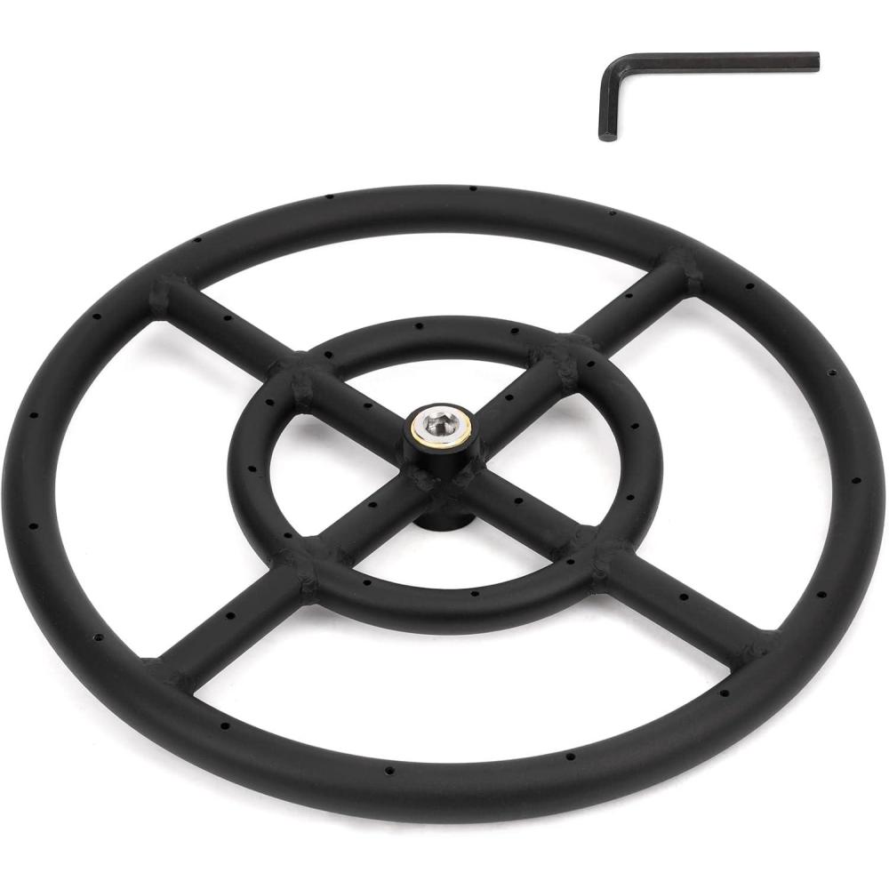 Stanbroil 12 Inch Round Fire Pit Burner Ring for Natural Gas & Propane – Black Steel for Indoor & Outdoor Fireplace, BTU 92,000 Max(Round 12″)