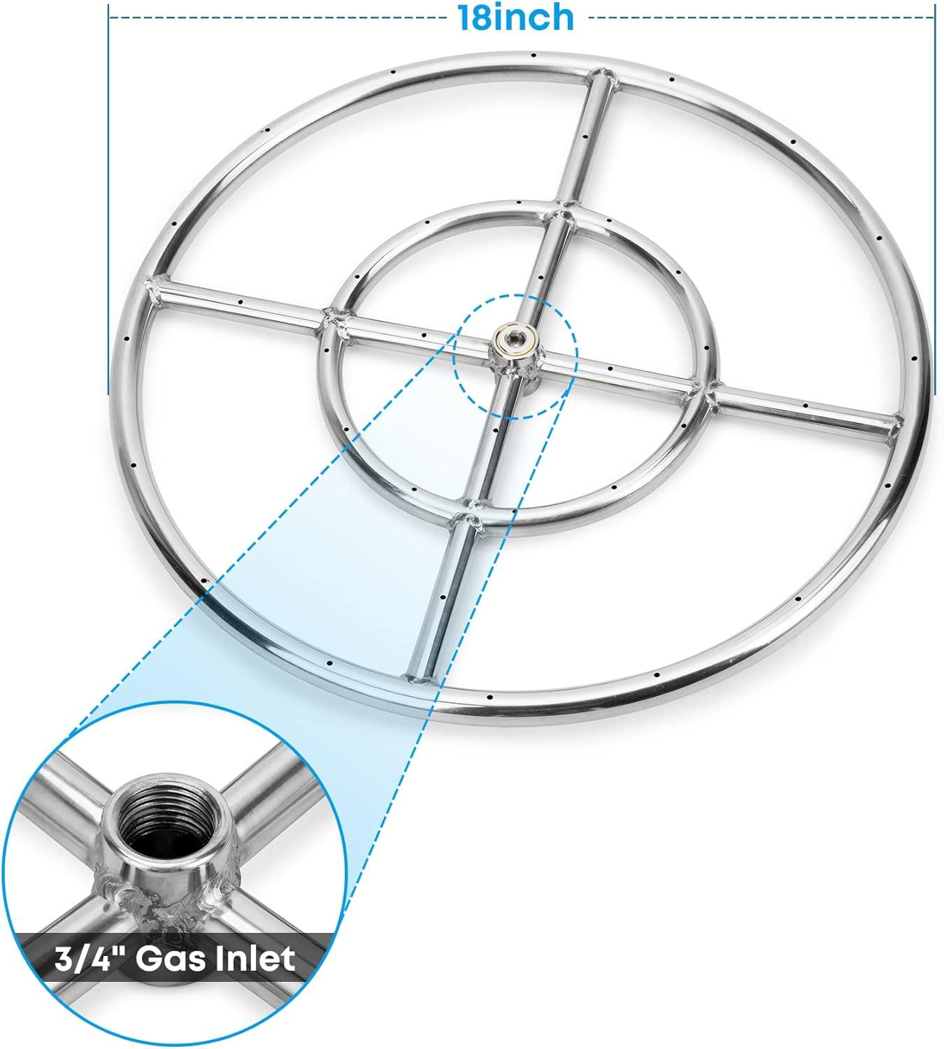 Stanbroil 24 Inch Round Fire Pit Burner Ring for Natural Gas & Propane Fire Pit Fireplace – 304 Stainless Steel Fire Pit Burner for Indoor & Outdoor, BTU 296,000 Max(Round 18 inch)