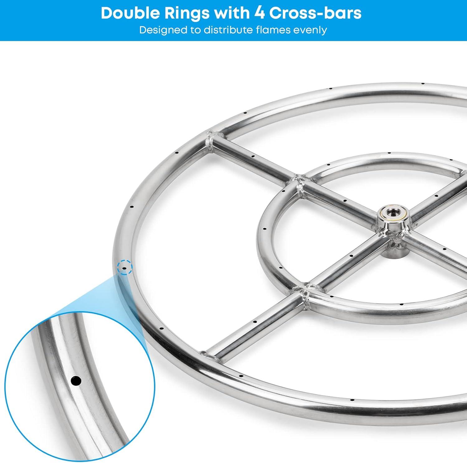 Stanbroil 24 Inch Round Fire Pit Burner Ring for Natural Gas & Propane Fire Pit Fireplace – 304 Stainless Steel Fire Pit Burner for Indoor & Outdoor, BTU 296,000 Max(Round 18 inch)