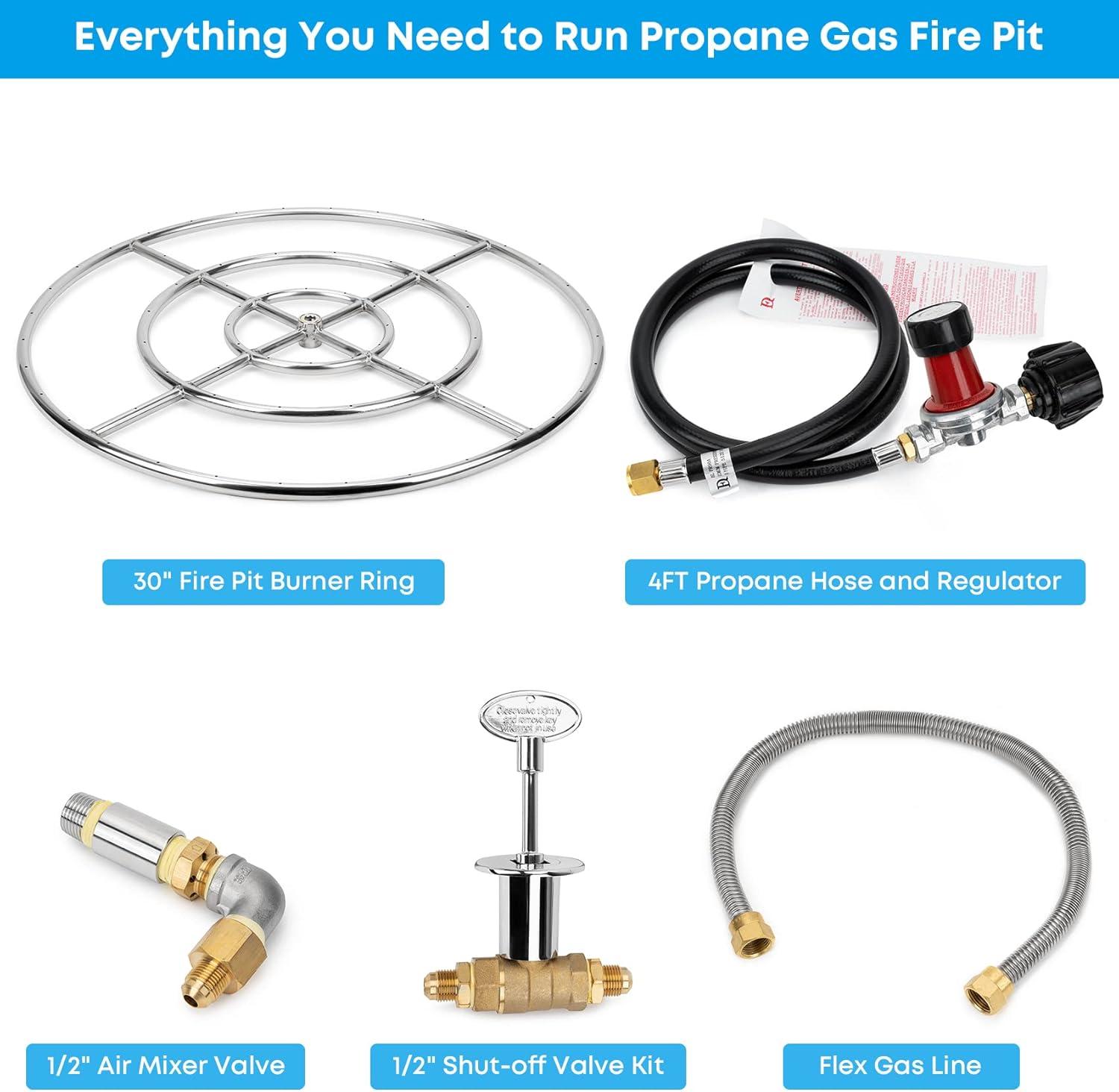 Stanbroil LP Propane Gas Fire Pit Stainless Steel Burner Ring Installation Kit, 30-inch