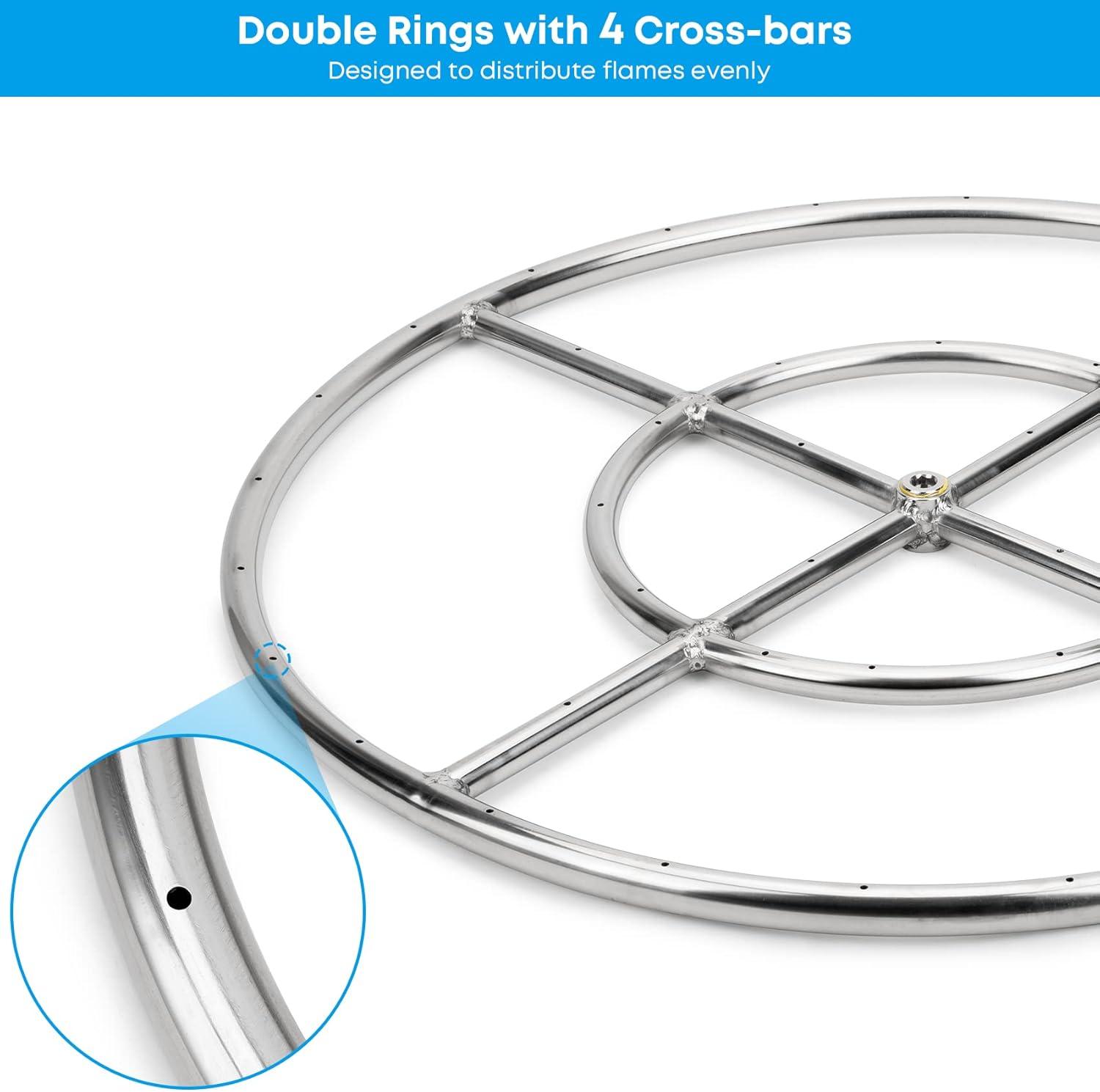 Stanbroil 24 Inch Round Fire Pit Burner Ring for Natural Gas & Propane Fire Pit Fireplace – 304 Stainless Steel Fire Pit Burner for Indoor & Outdoor, BTU 296,000 Max(Round 24 inch)
