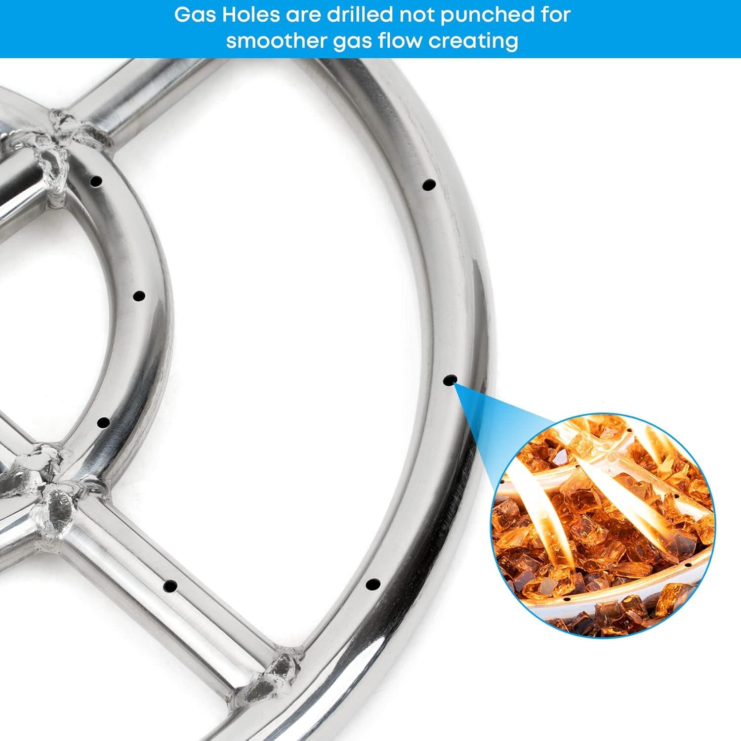 Stanbroil 24 Inch Round Fire Pit Burner Ring for Natural Gas & Propane Fire Pit Fireplace – 304 Stainless Steel Fire Pit Burner for Indoor & Outdoor, BTU 296,000 Max(Round 24 inch)