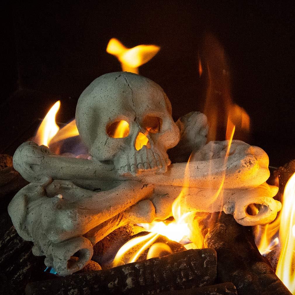 Stanbroil Imitated Human Skulls and Bones Gas Log Decoration, Halloween Decor for Indoor and Outdoor Fireplaces and Fire Pits, 1-Pack, White – Patent Pending(White)