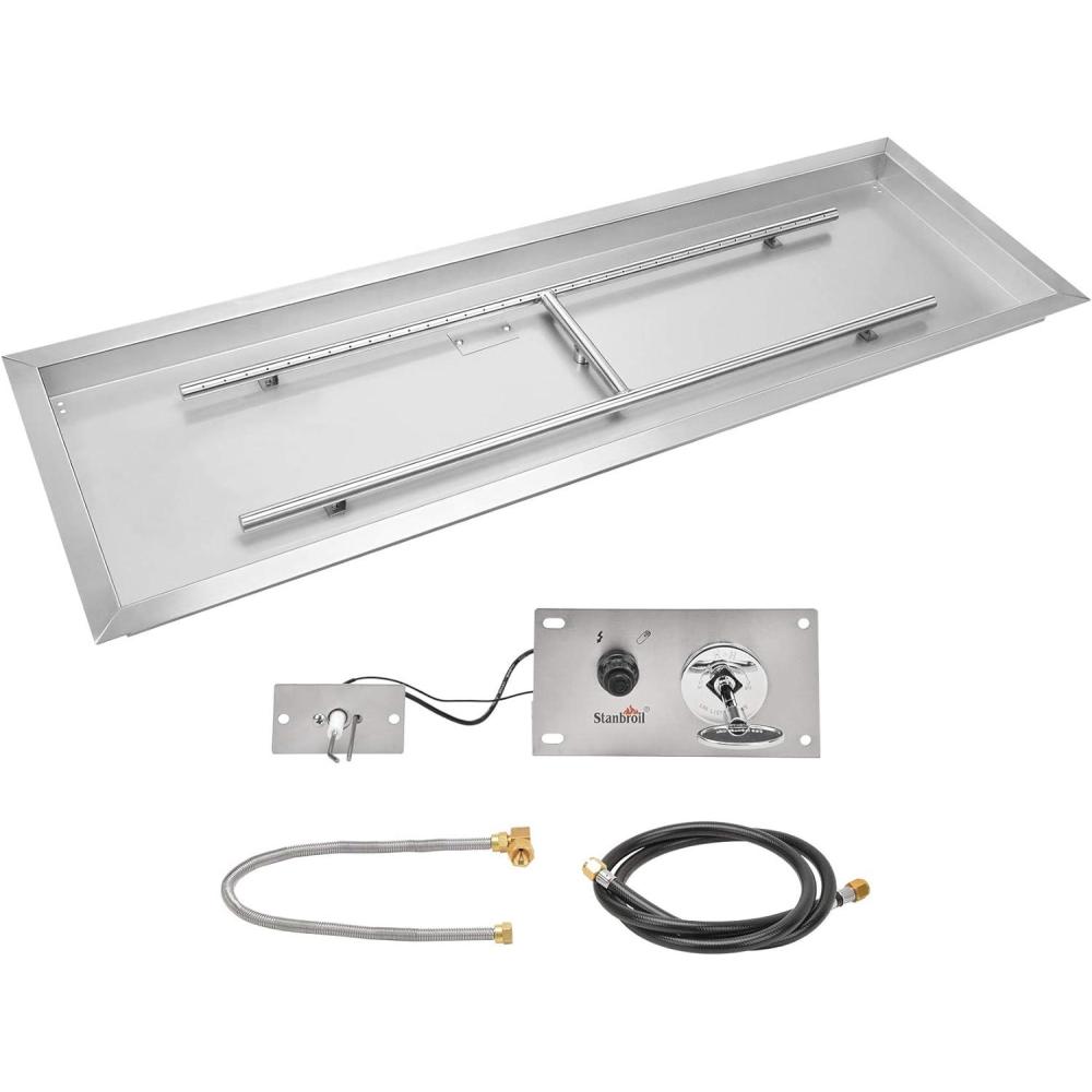 Stanbroil 36 x 12 Rectangle Fire Pit Kit with Spark Ignition, Drop-in Natural Gas Fire Pit Burner Kit DIY for Fire Table Outside Patio Backyard, Natural Gas Version(24 by 8-Inch)