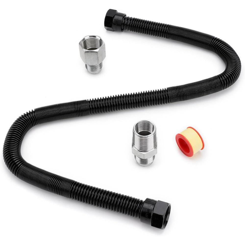 Stanbroil 1/2″ OD x 3/8″ ID 24″ Non-Whistle Flexible Flex Gas Line Connector Kit for NG or LP Fire Pit and Fireplace