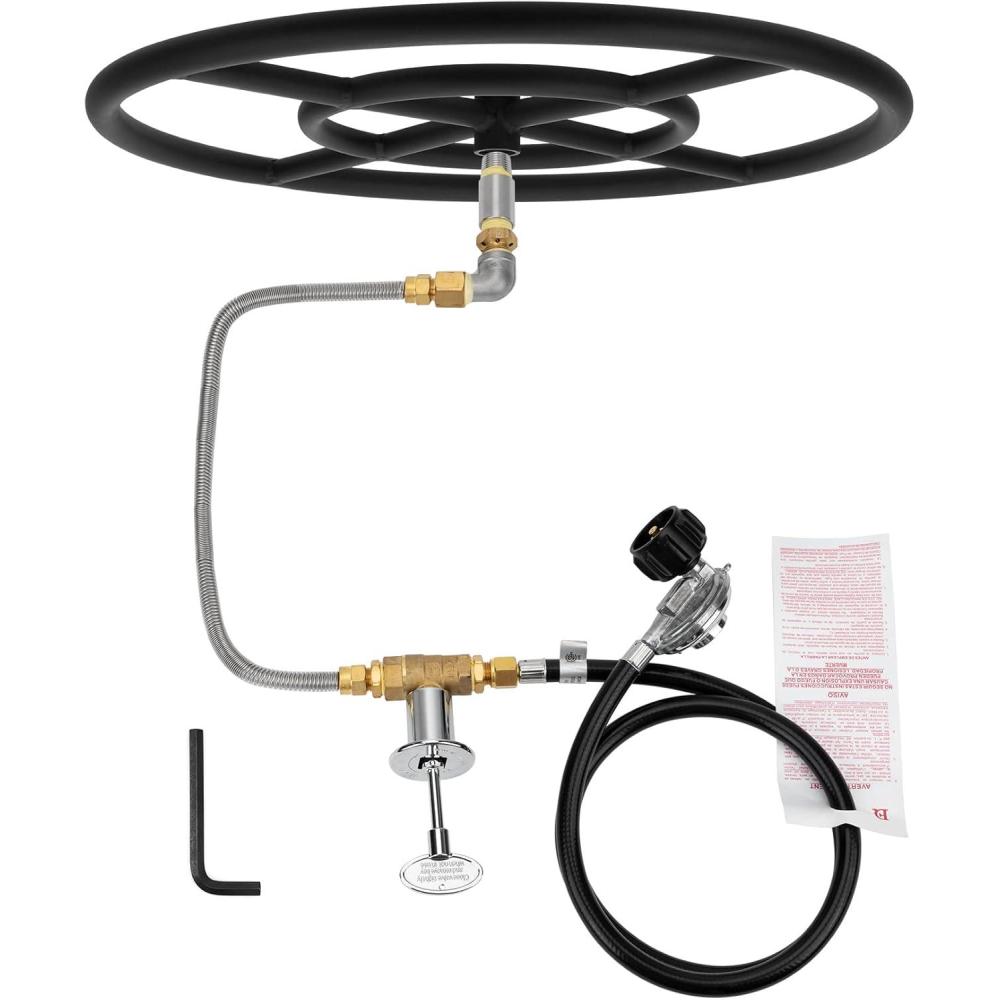 Stanbroil LP Propane Gas Fire Pit Burner Ring Installation Kit, Black Steel, 18-inch