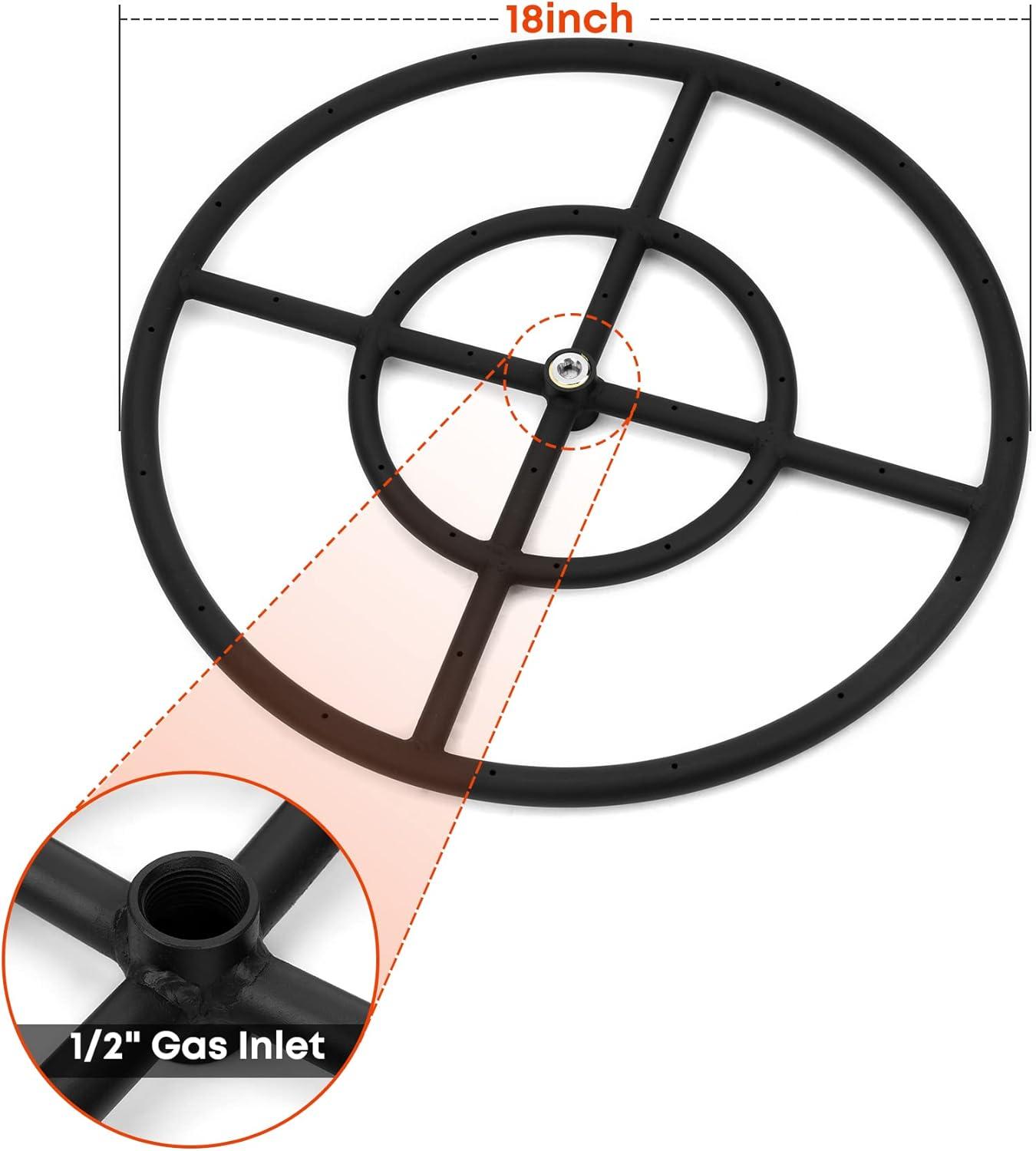 Stanbroil LP Propane Gas Fire Pit Burner Ring Installation Kit, Black Steel, 18-inch