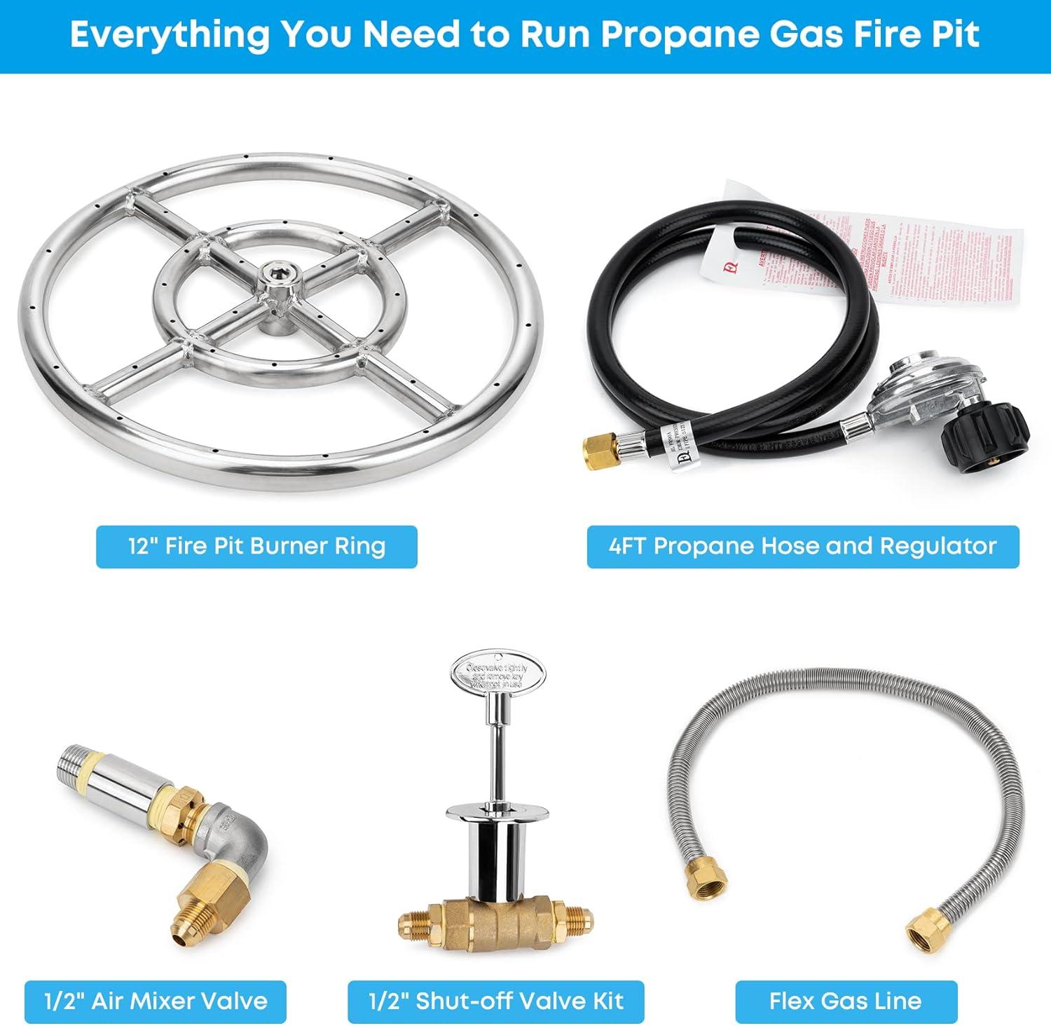 Stanbroil LP Propane Gas Fire Pit Stainless Steel Burner Ring Installation Kit, 12-inch