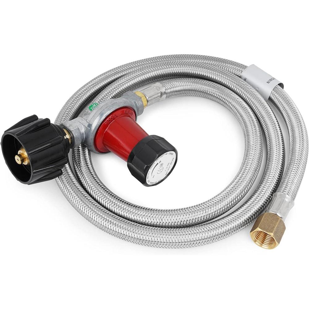 Stanbroil 0-30PSI High Pressure Adjustable Propane Regulator Type 1 Connection with 3/8 Female Flare Swivel Fitting and 48-Inch Stainless Steel Braided Hose Assembly Kit