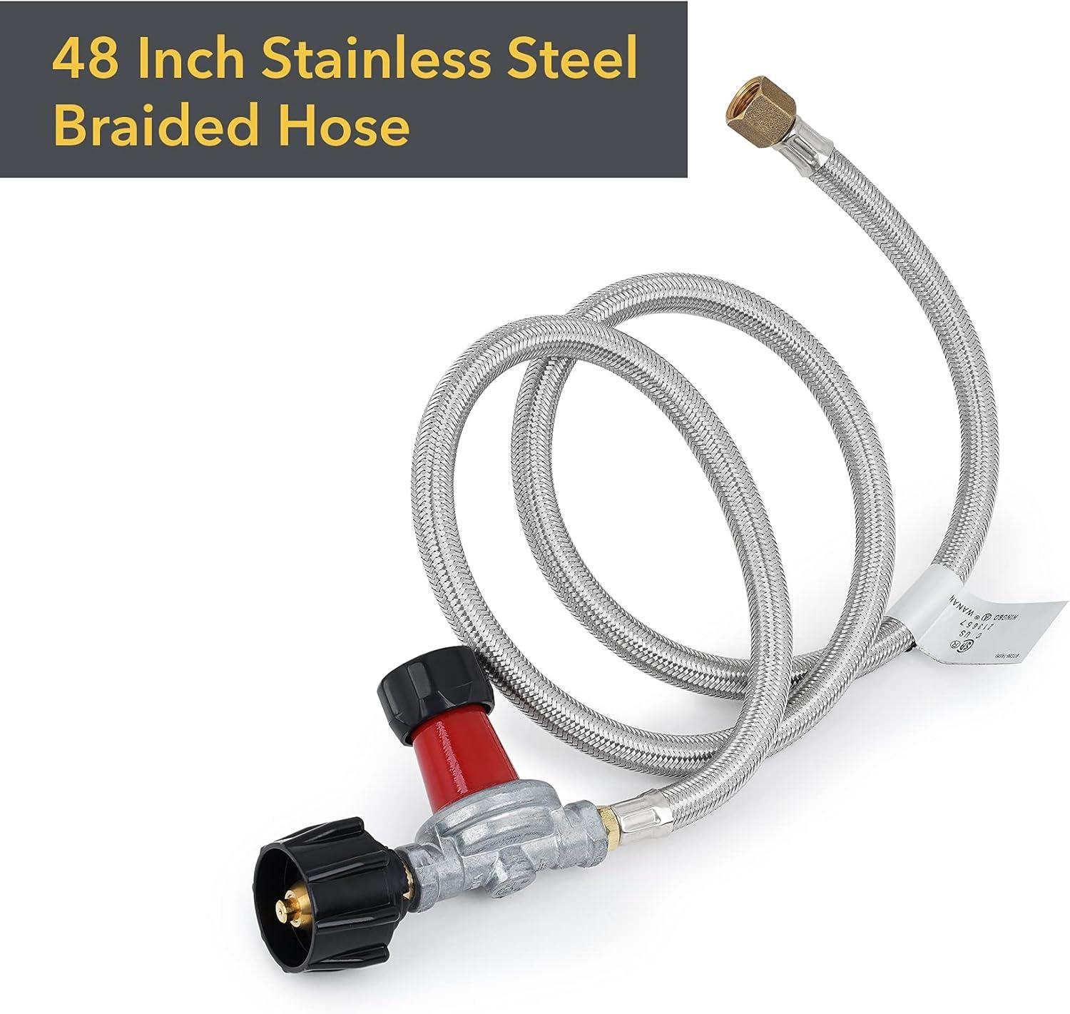 Stanbroil 0-30PSI High Pressure Adjustable Propane Regulator Type 1 Connection with 3/8 Female Flare Swivel Fitting and 48-Inch Stainless Steel Braided Hose Assembly Kit