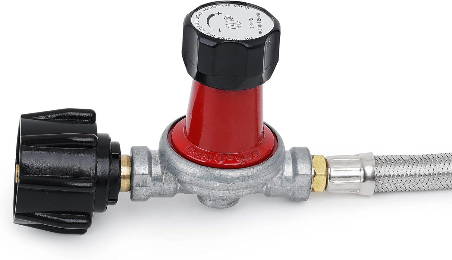 Stanbroil 0-30PSI High Pressure Adjustable Propane Regulator Type 1 Connection with 3/8 Female Flare Swivel Fitting and 48-Inch Stainless Steel Braided Hose Assembly Kit