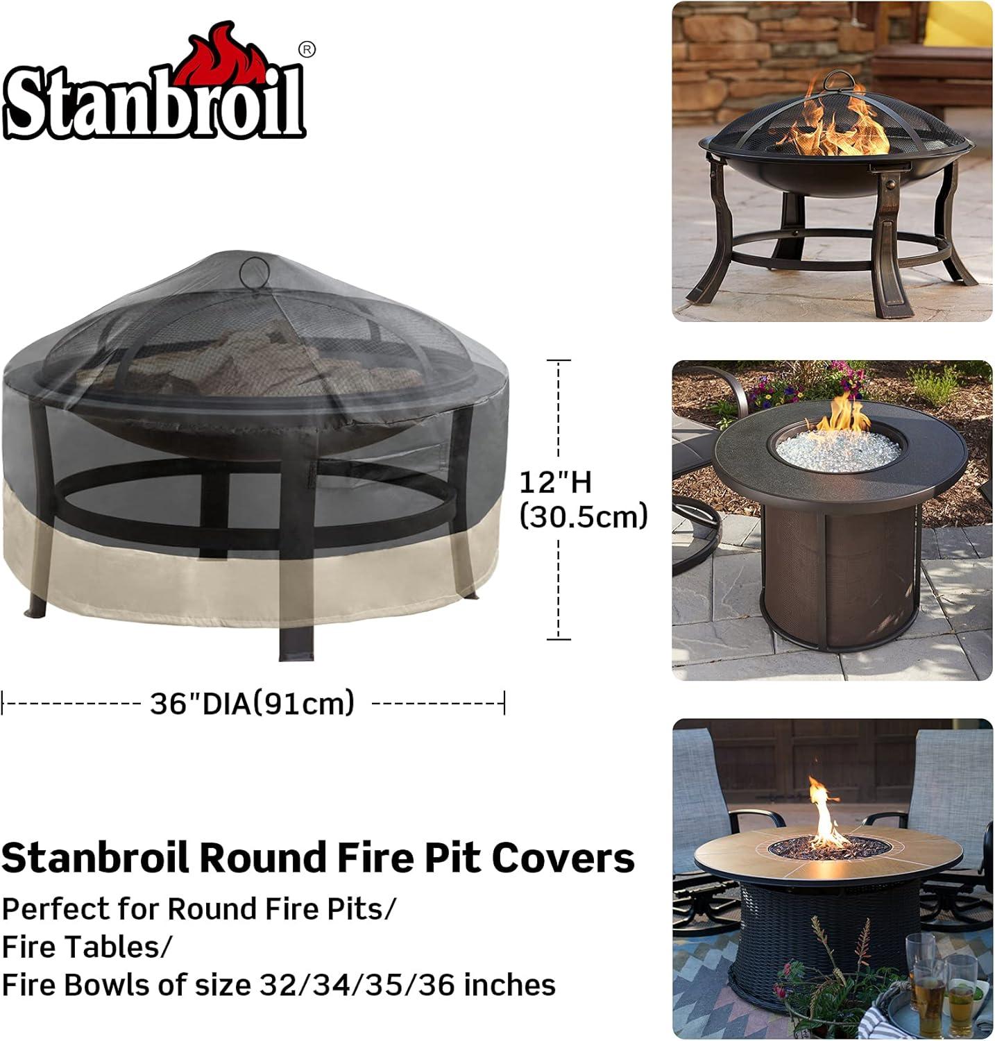 Stanbroil 60 Inch Round Fire Pit Cover, Full Coverage Fire Pit Table Cover, Patio Furniture Cover with Durable and Water Resistant Fabric, Black(36″)