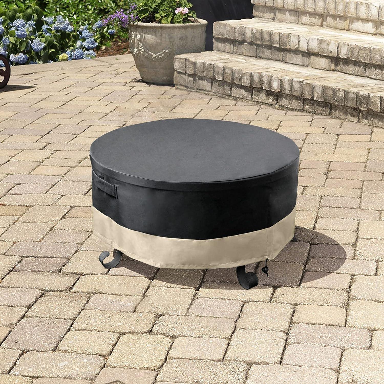 Stanbroil 60 Inch Round Fire Pit Cover, Full Coverage Fire Pit Table Cover, Patio Furniture Cover with Durable and Water Resistant Fabric, Black(36″)
