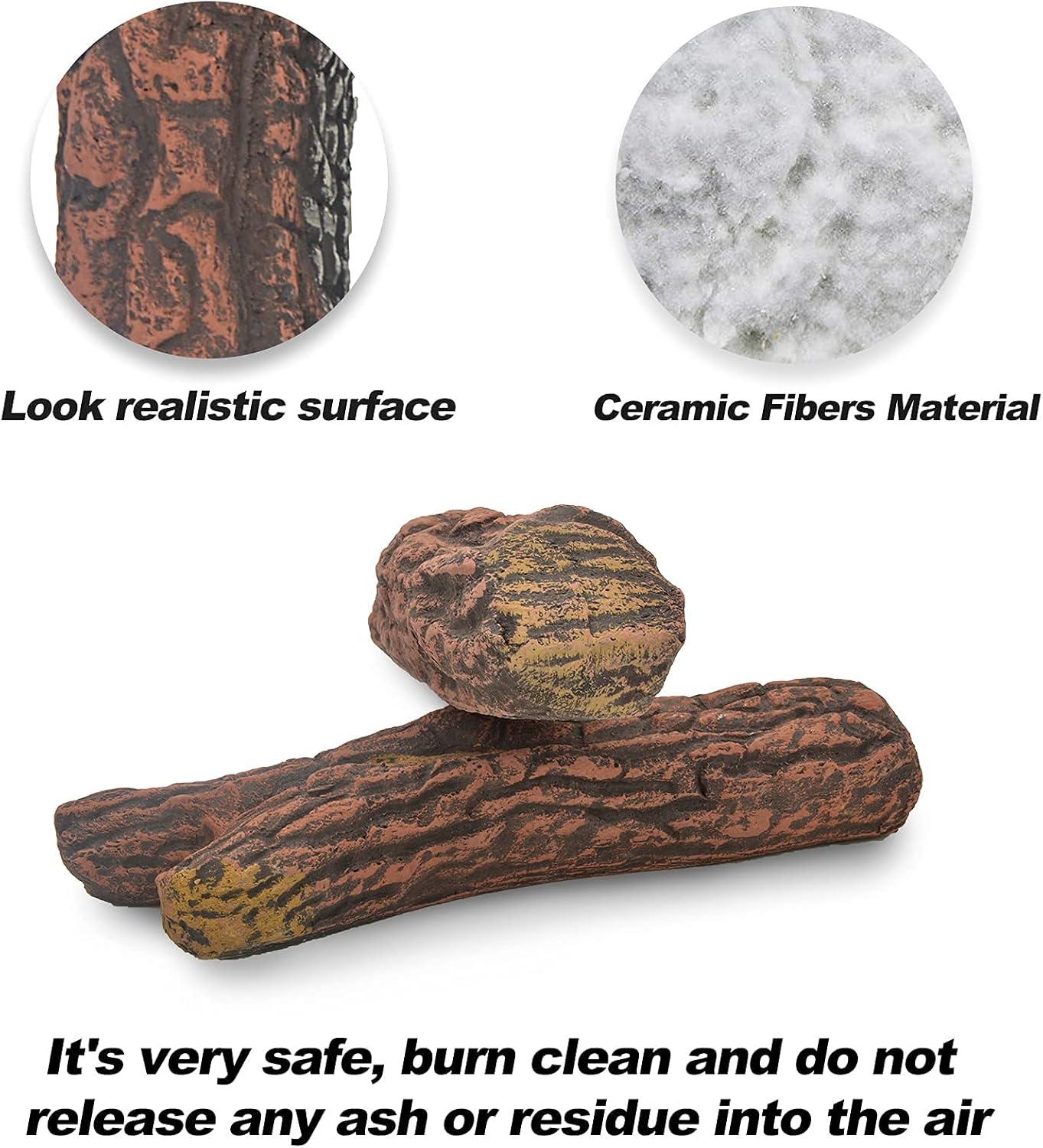 Stanbroil Fireplace 4 Piece Set of Ceramic Wood Logs for All Types of Ventless, Gel, Ethanol, Electric,Gas Inserts, Propane, Indoor or Outdoor Fireplaces & Fire Pits