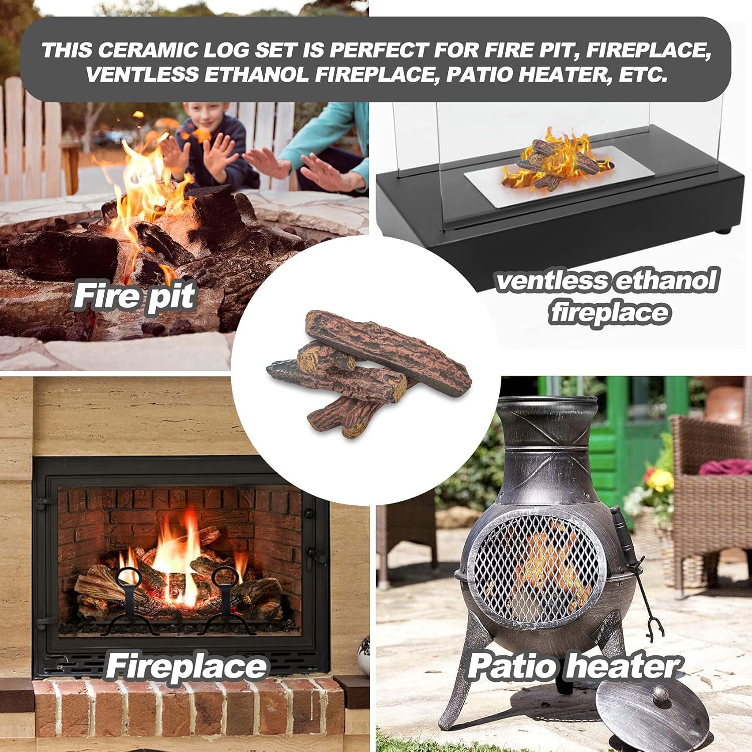 Stanbroil Fireplace 4 Piece Set of Ceramic Wood Logs for All Types of Ventless, Gel, Ethanol, Electric,Gas Inserts, Propane, Indoor or Outdoor Fireplaces & Fire Pits