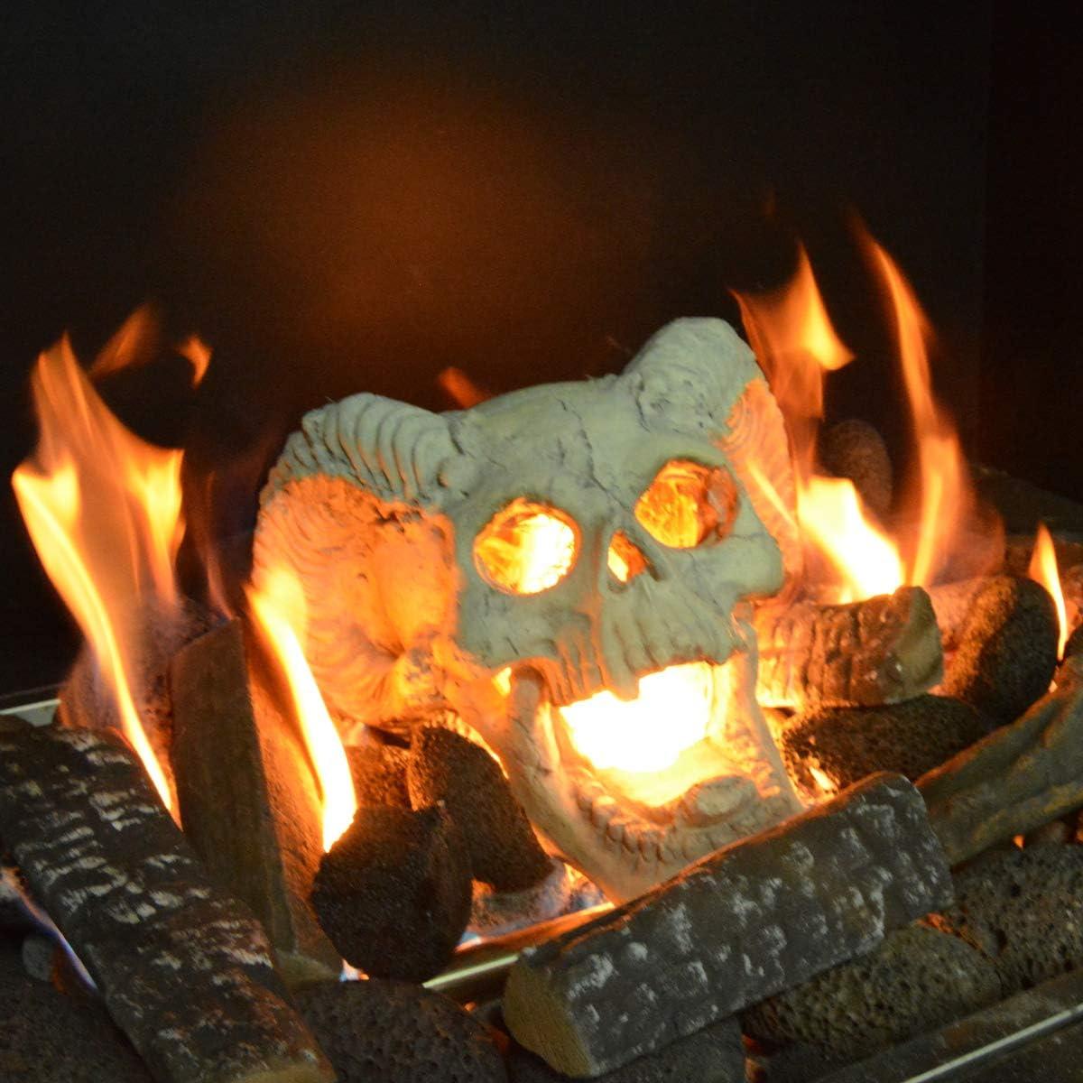 Stanbroil Fire Pit Demon Skull Gas Log for Ventless & Vent Free, Propane, Gel, Ethanol, Electric, Outdoor Fireplace and Fire Pit, Halloween Decor – Patent Pending(White)