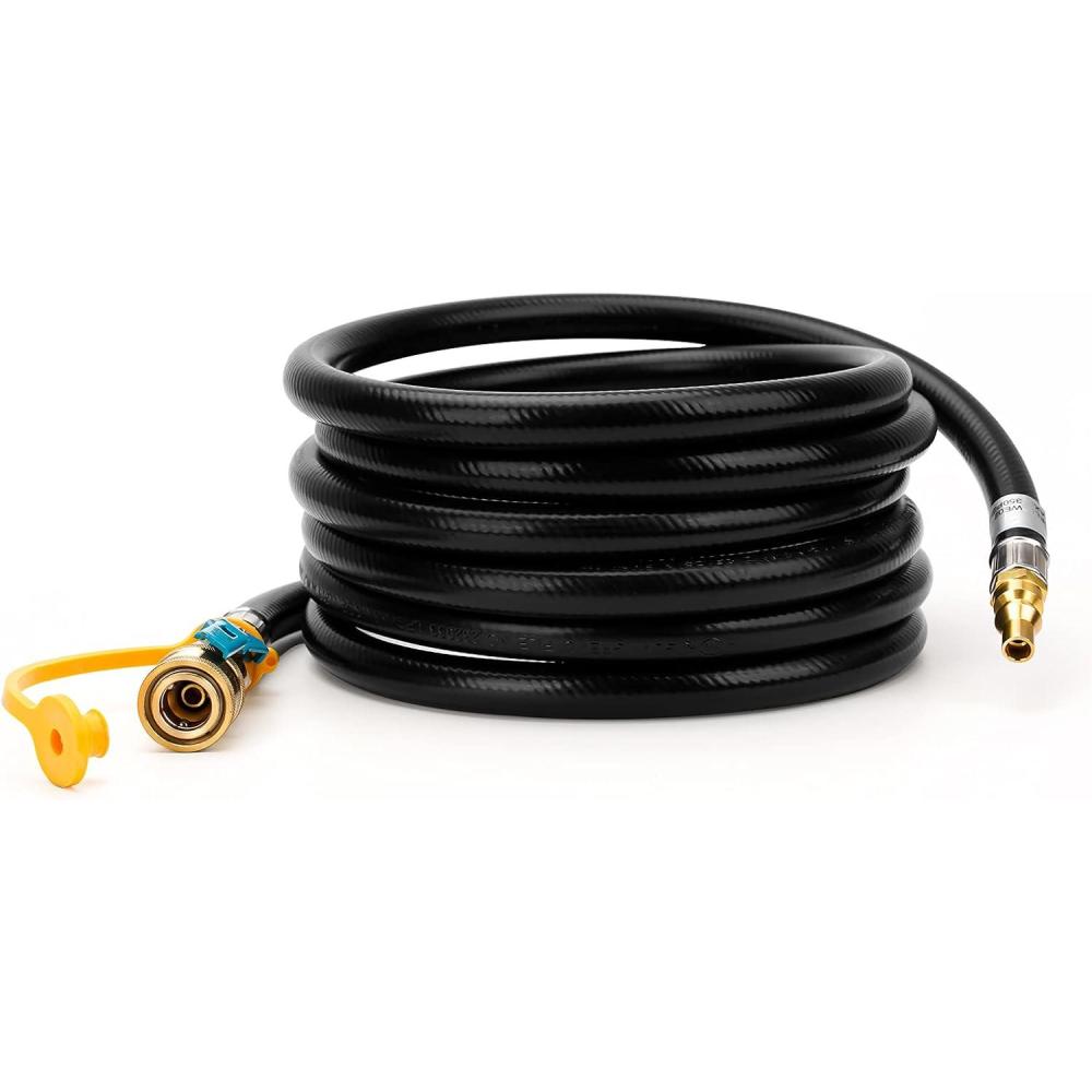 Stanbroil 12-feet Low Pressure Propane Quick-Connect Hose, Quick Disconnect Propane Hose Extension – 1/4 Safety Shutoff Valve & Male Full Flow Plug for RVs