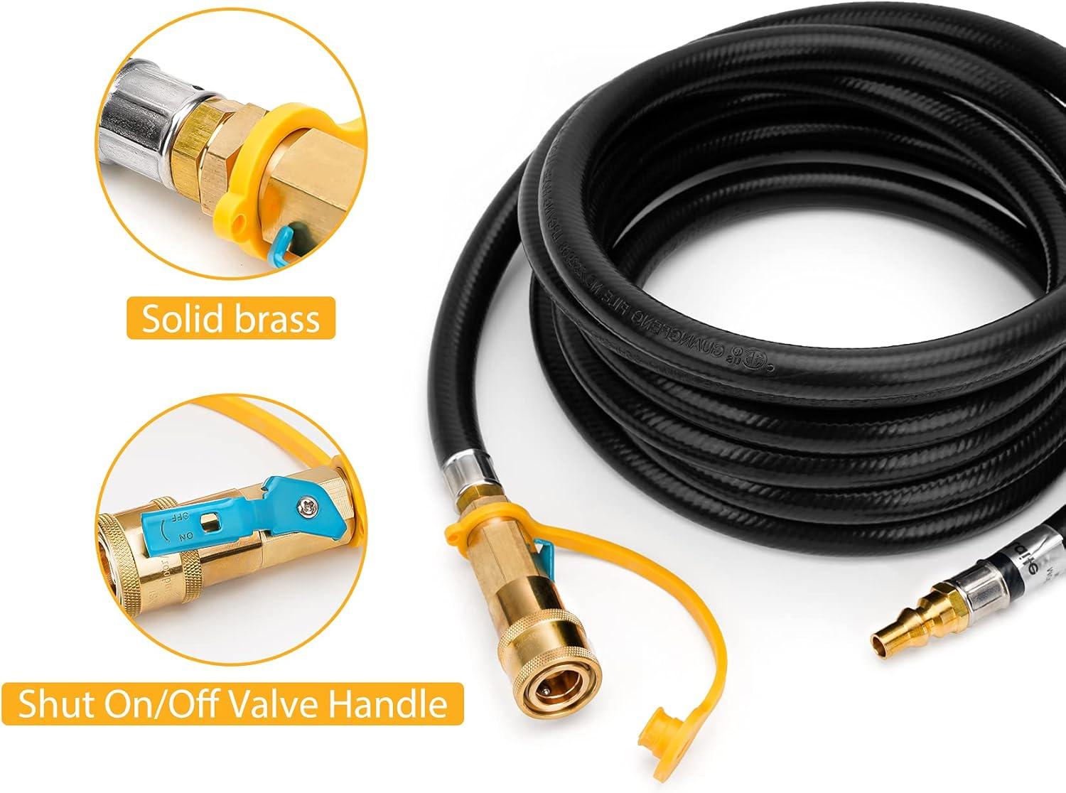 Stanbroil 12-feet Low Pressure Propane Quick-Connect Hose, Quick Disconnect Propane Hose Extension – 1/4 Safety Shutoff Valve & Male Full Flow Plug for RVs